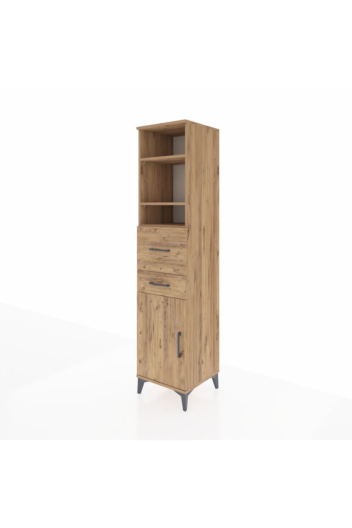 Hyperion Dolap 4 Raflı 2 Çekmeceli Tek Kapaklı 44x44x195 Çam-Çam