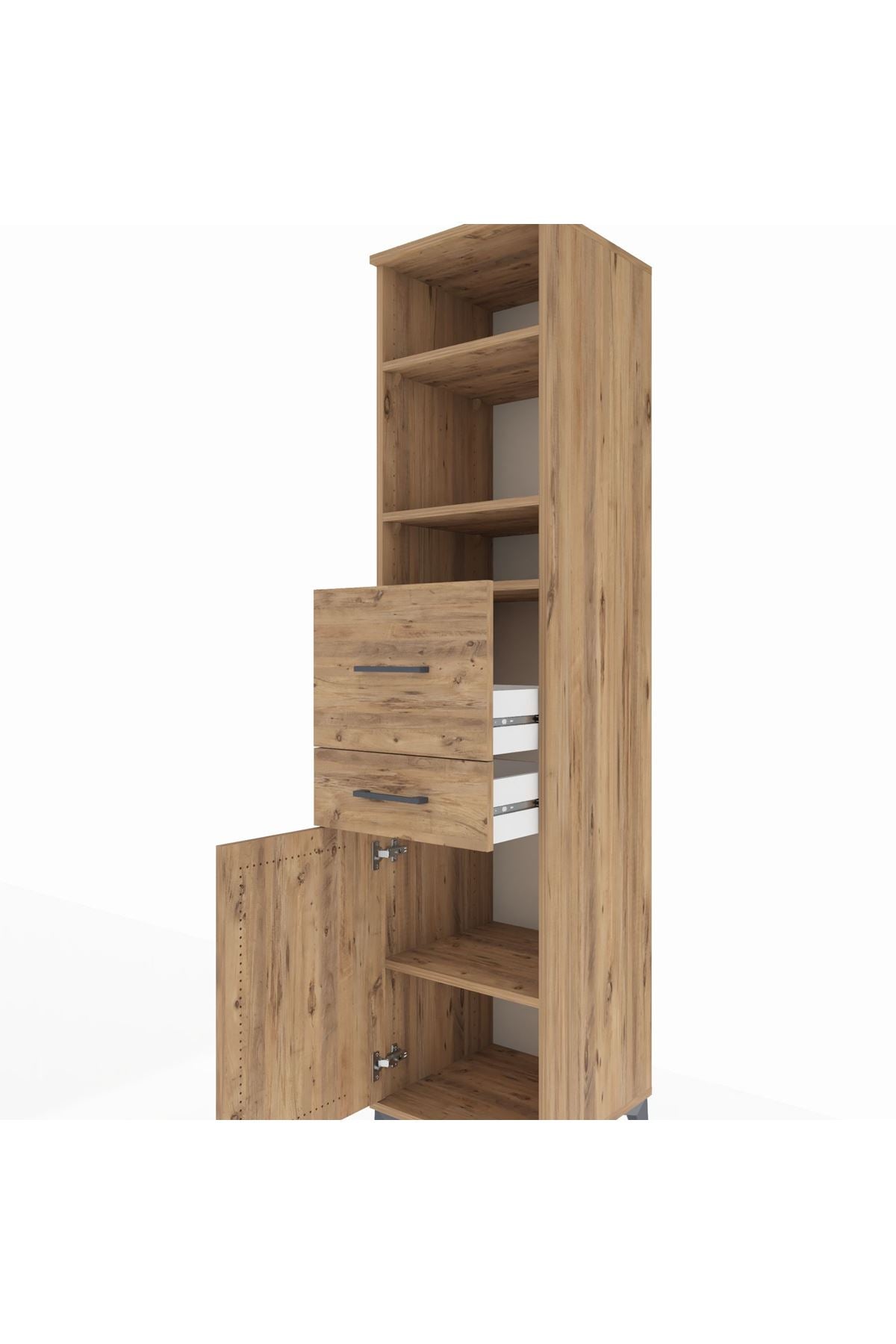 Hyperion Dolap 4 Raflı 2 Çekmeceli Tek Kapaklı 44x44x195 Çam-Çam