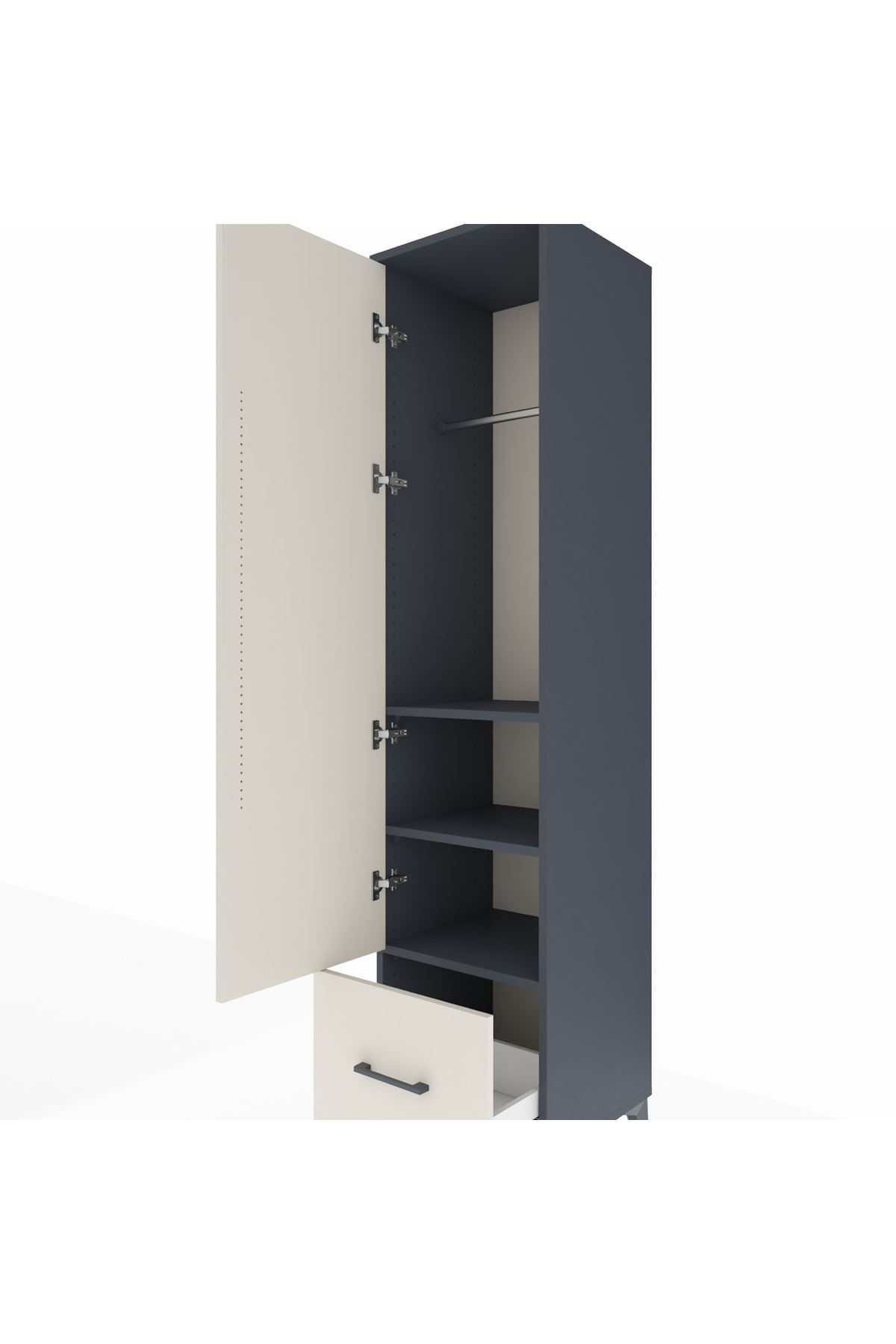 Hyperion Dolap 3 Raflı Tek Çekmeceli Tek Askılı 44x44x195 Antrasit-Aytaşı