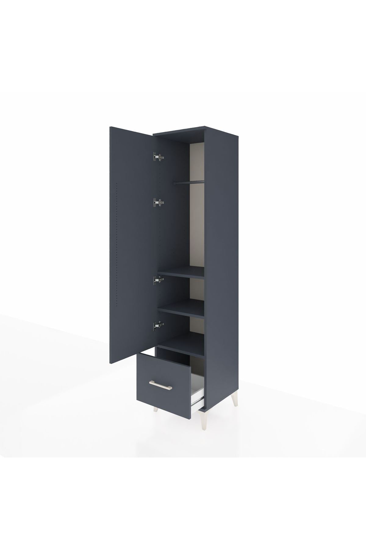 Hyperion Dolap 3 Raflı Tek Çekmeceli Tek Askılı 44x44x195 Antrasit-Antrasit