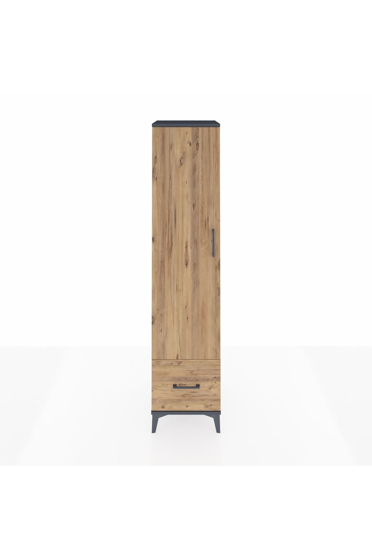 Hyperion Dolap 3 Raflı Tek Çekmeceli Tek Askılı 44x44x195 Antrasit-Çam