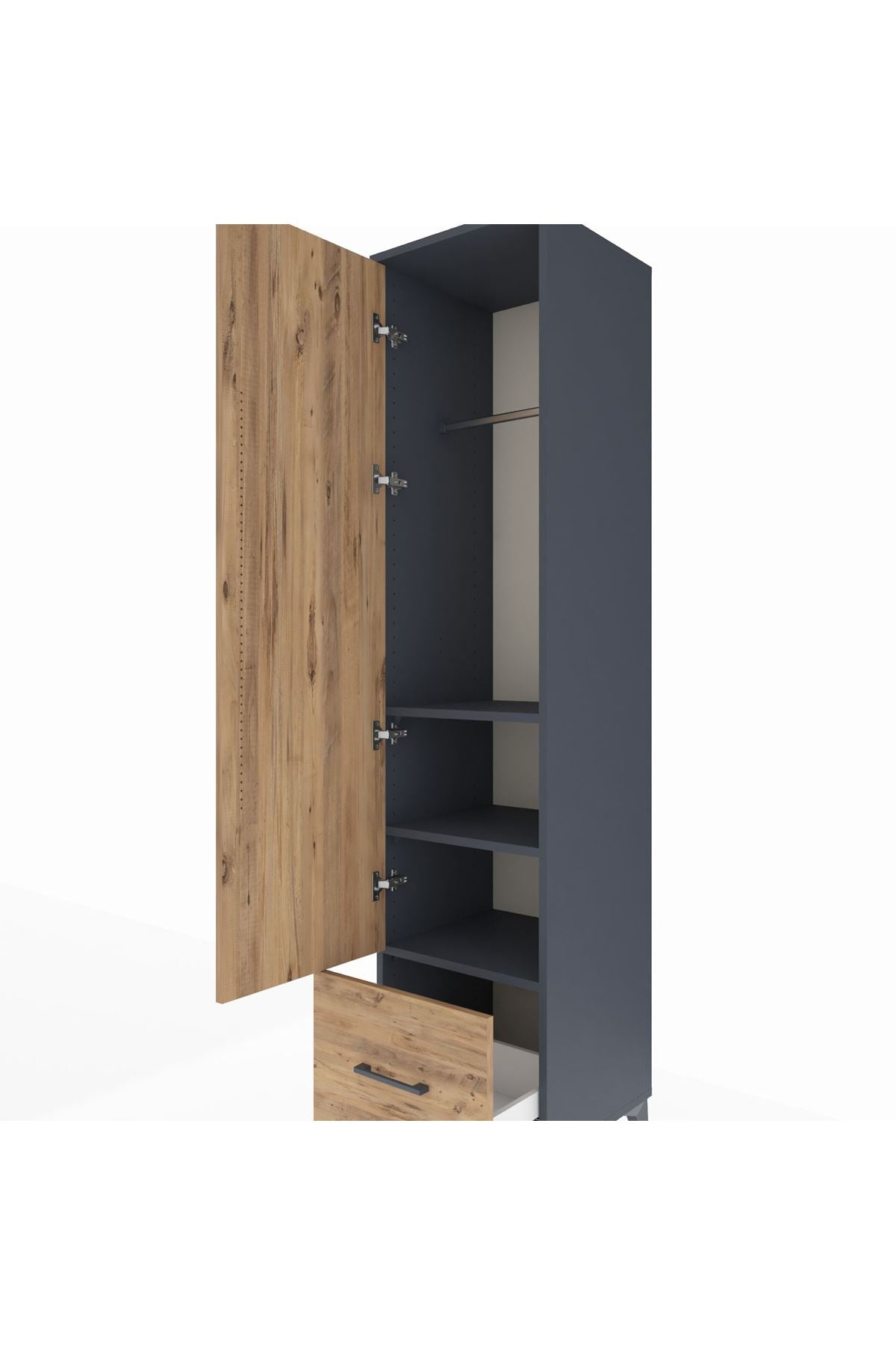 Hyperion Dolap 3 Raflı Tek Çekmeceli Tek Askılı 44x44x195 Antrasit-Çam