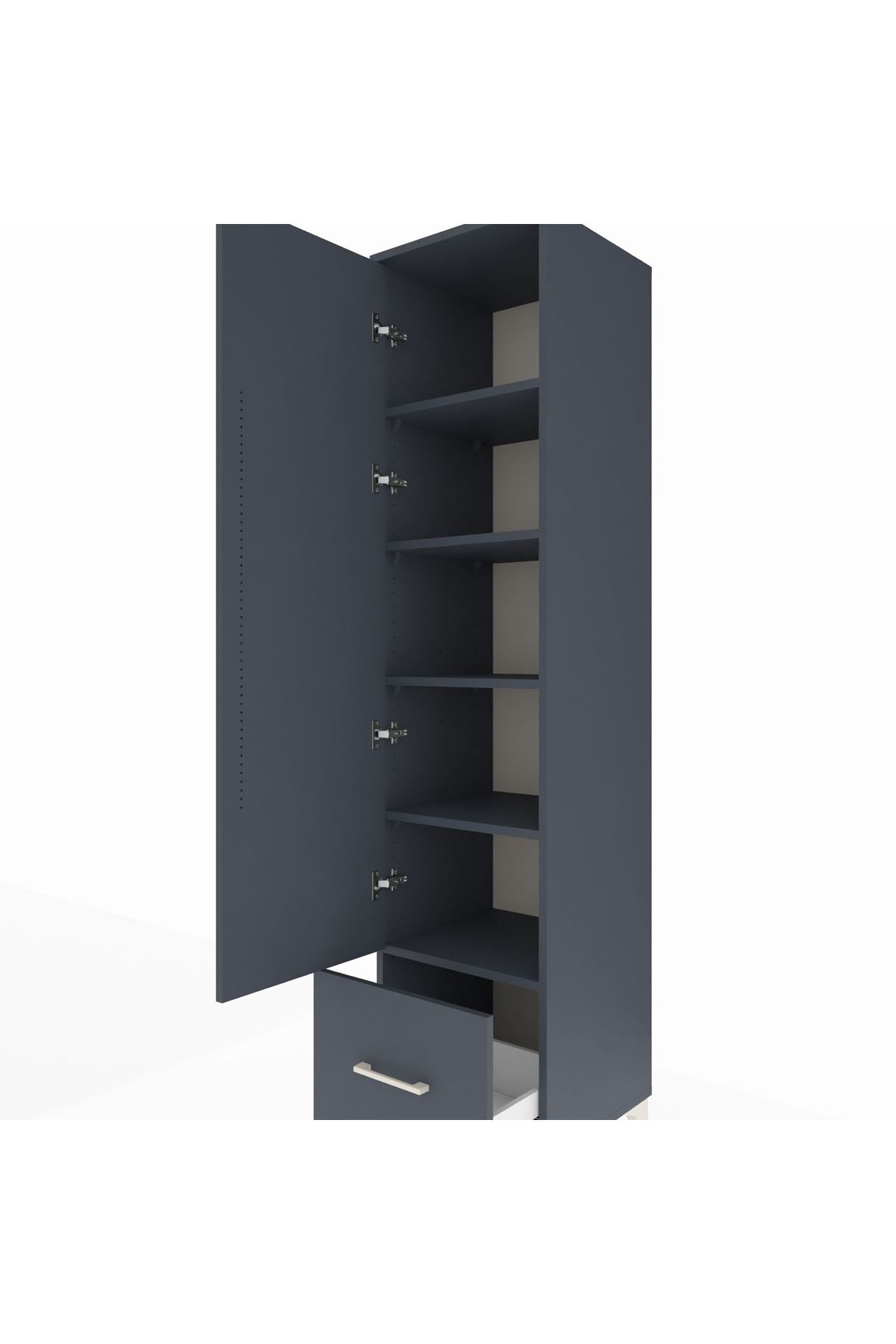 Hyperion Dolap 5 Raflı Tek Çekmeceli Tek Kapaklı 44x44x195 Antrasit-Antrasit