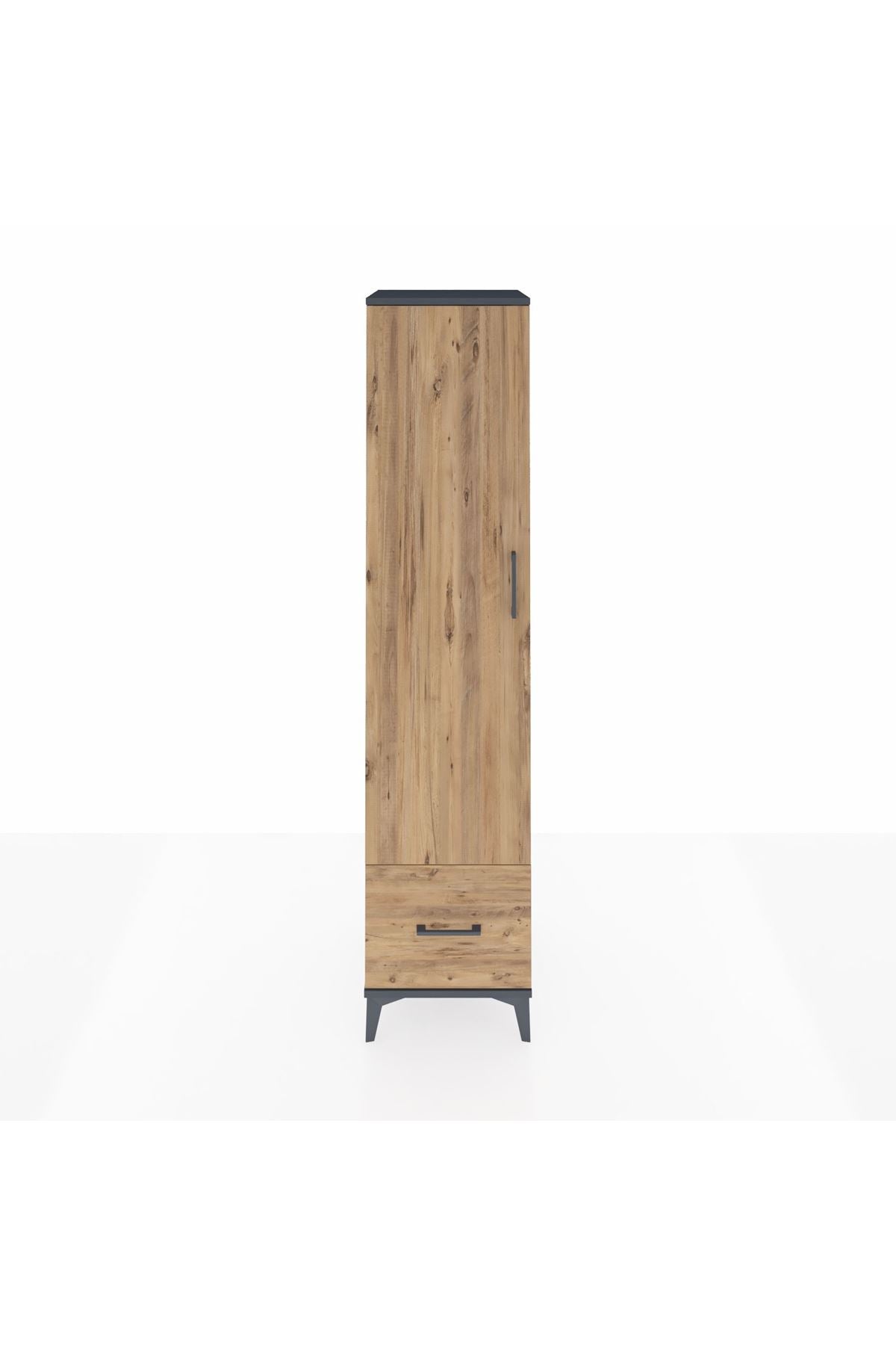 Hyperion Dolap 5 Raflı Tek Çekmeceli Tek Kapaklı 44x44x195 Antrasit-Çam