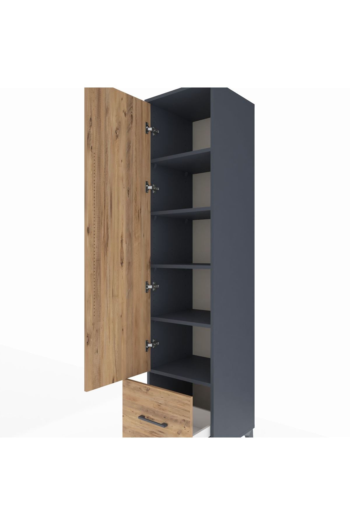 Hyperion Dolap 5 Raflı Tek Çekmeceli Tek Kapaklı 44x44x195 Antrasit-Çam