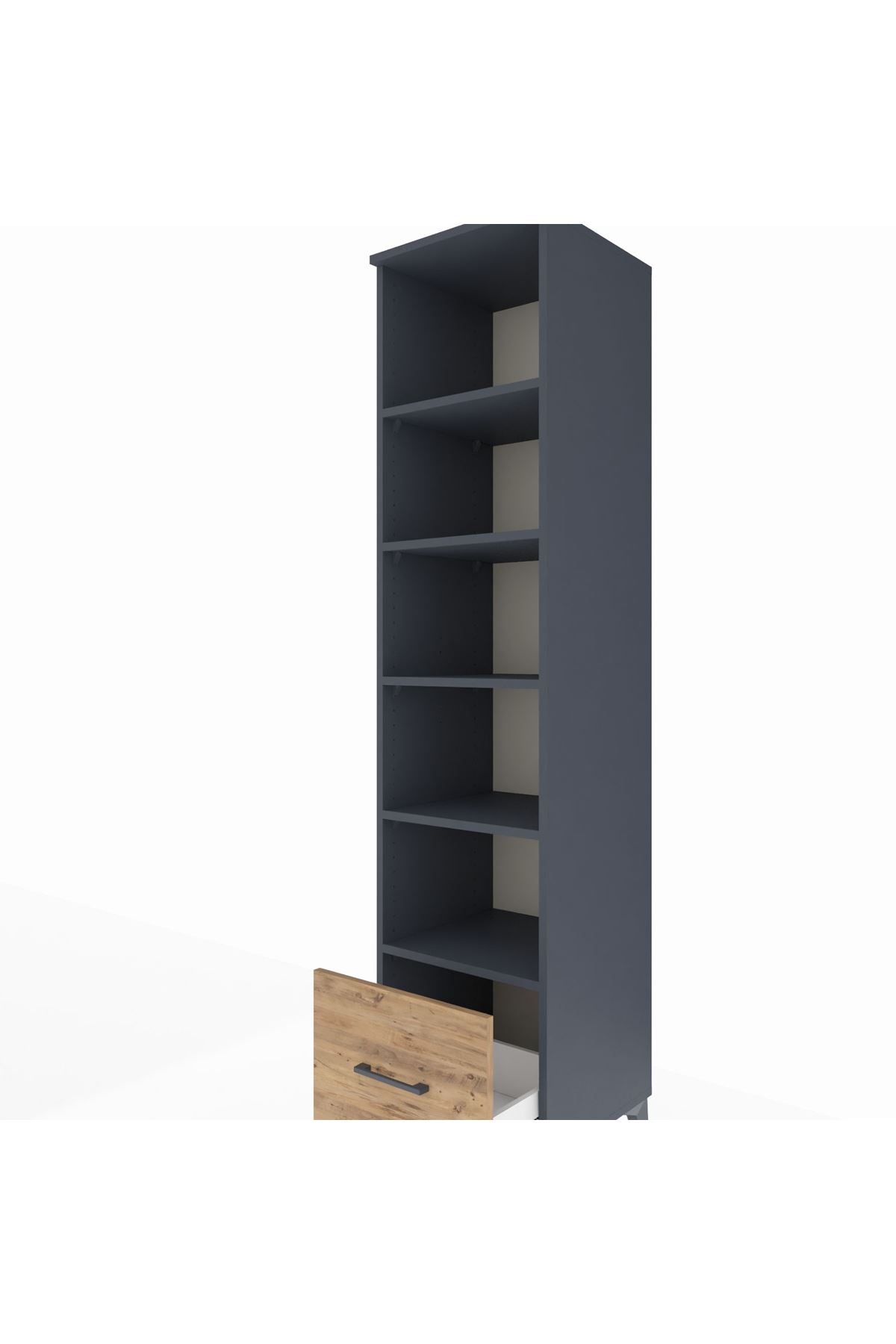 Hyperion Dolap 5 Raflı Tek Çekmeceli 44x44x195 Antrasit-Çam