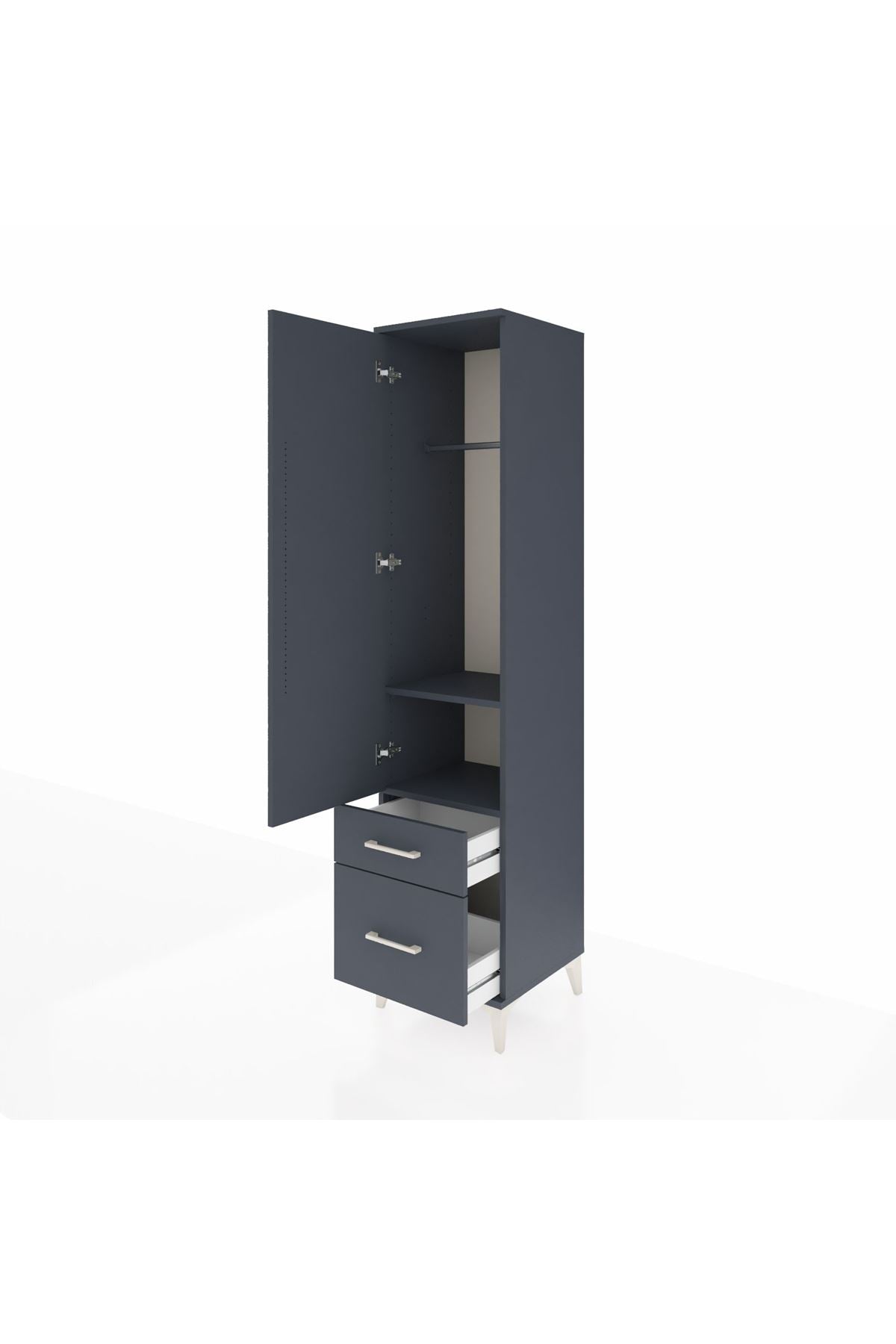 Hyperion Dolap 2 Raflı 2 Çekmeceli Tek Askılı 44x44x195 Antrasit-Antrasit