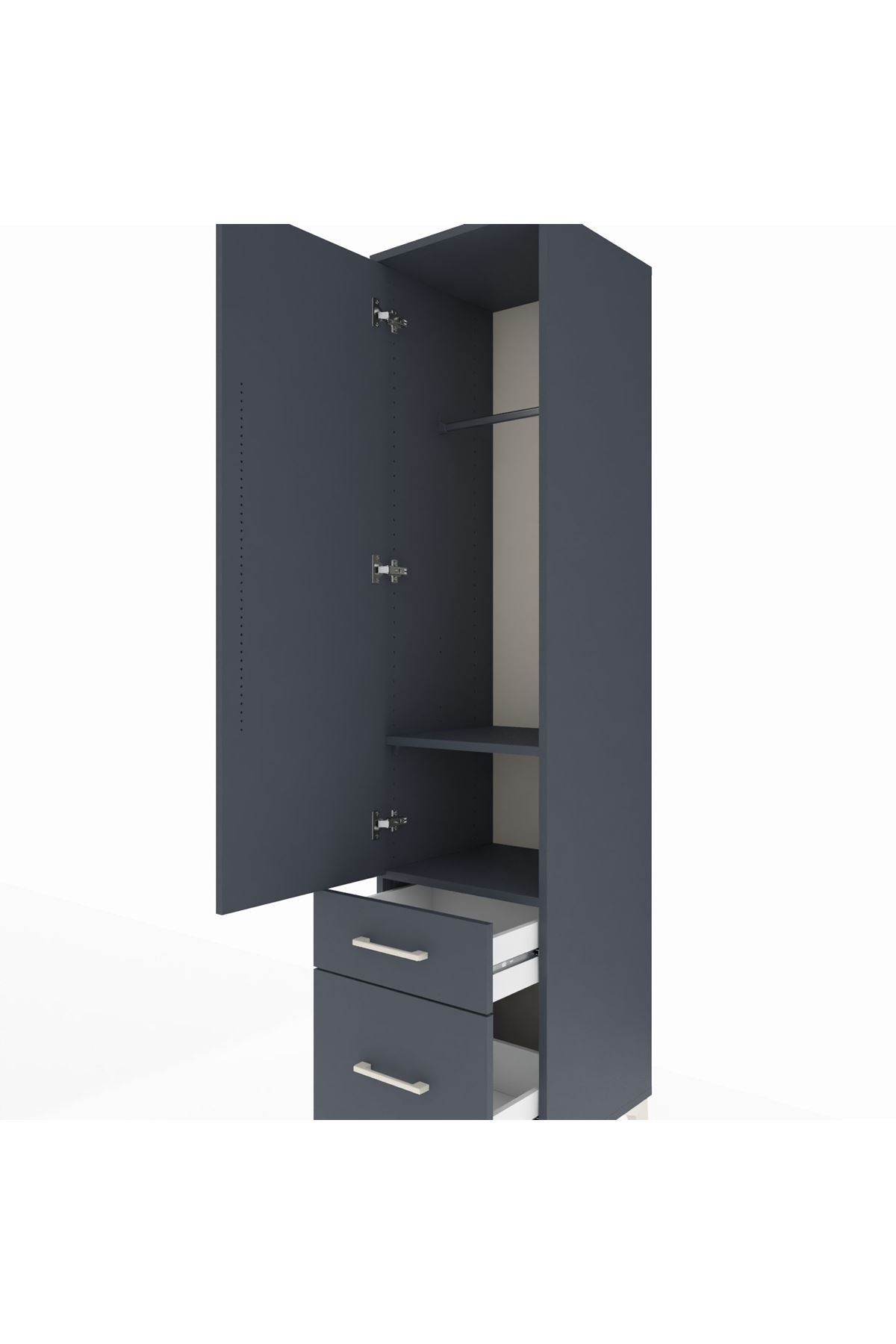 Hyperion Dolap 2 Raflı 2 Çekmeceli Tek Askılı 44x44x195 Antrasit-Antrasit