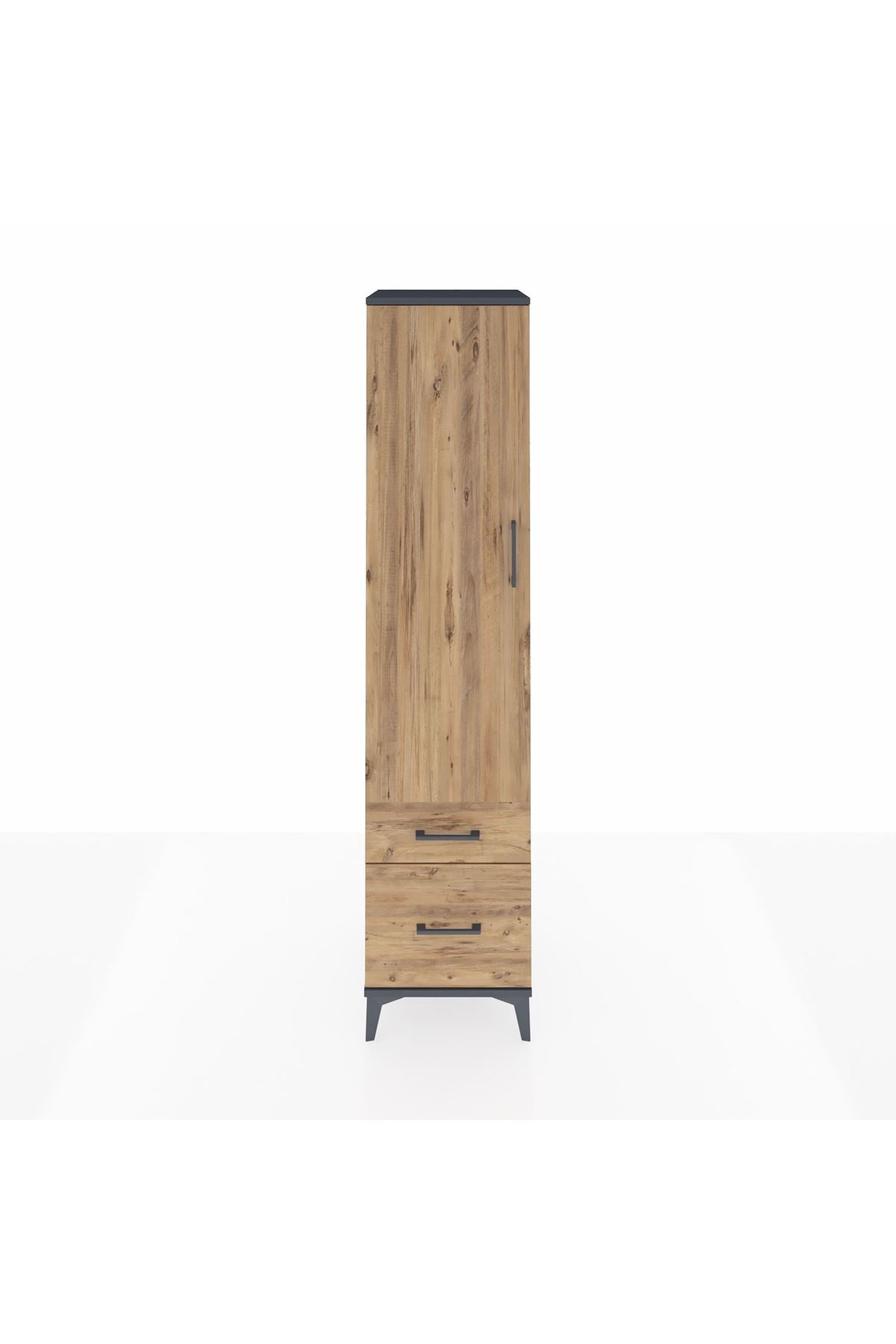 Hyperion Dolap 2 Raflı 2 Çekmeceli Tek Askılı 44x44x195 Antrasit-Çam