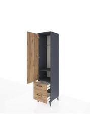 Hyperion Dolap 2 Raflı 2 Çekmeceli Tek Askılı 44x44x195 Antrasit-Çam
