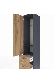 Hyperion Dolap 2 Raflı 2 Çekmeceli Tek Askılı 44x44x195 Antrasit-Çam