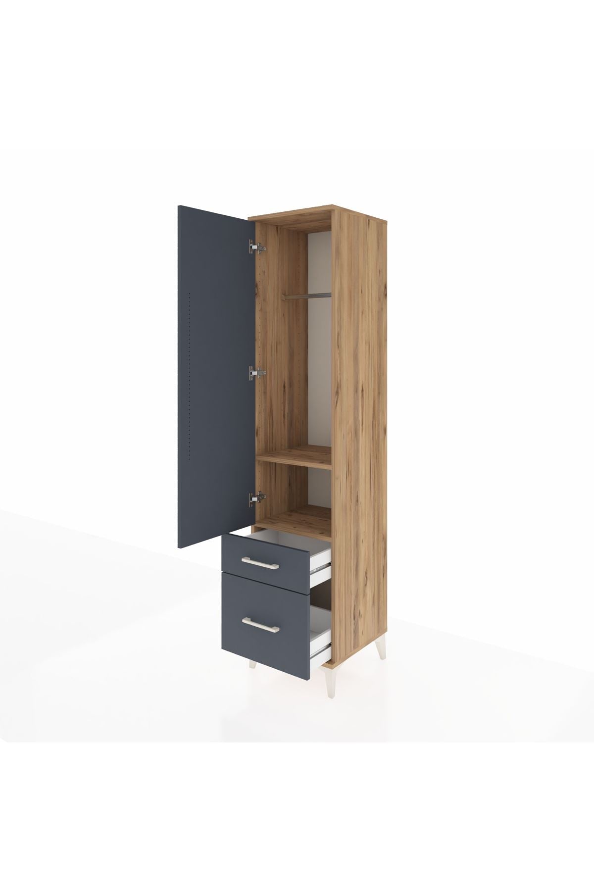 Hyperion Dolap 2 Raflı 2 Çekmeceli Tek Askılı 44x44x195 Çam-Antrasit