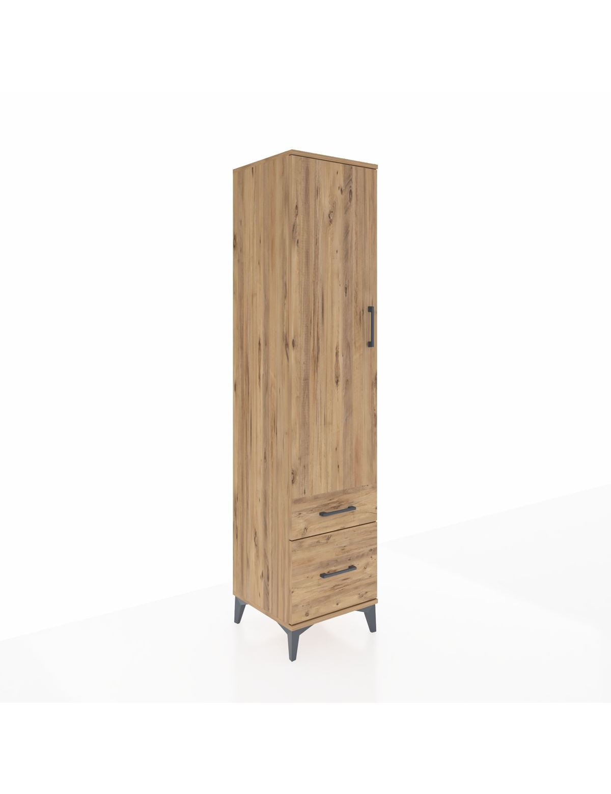 Hyperion Dolap 2 Raflı 2 Çekmeceli Tek Askılı 44x44x195 Çam-Çam