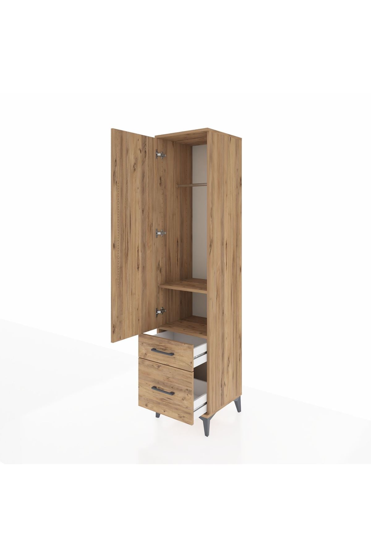 Hyperion Dolap 2 Raflı 2 Çekmeceli Tek Askılı 44x44x195 Çam-Çam