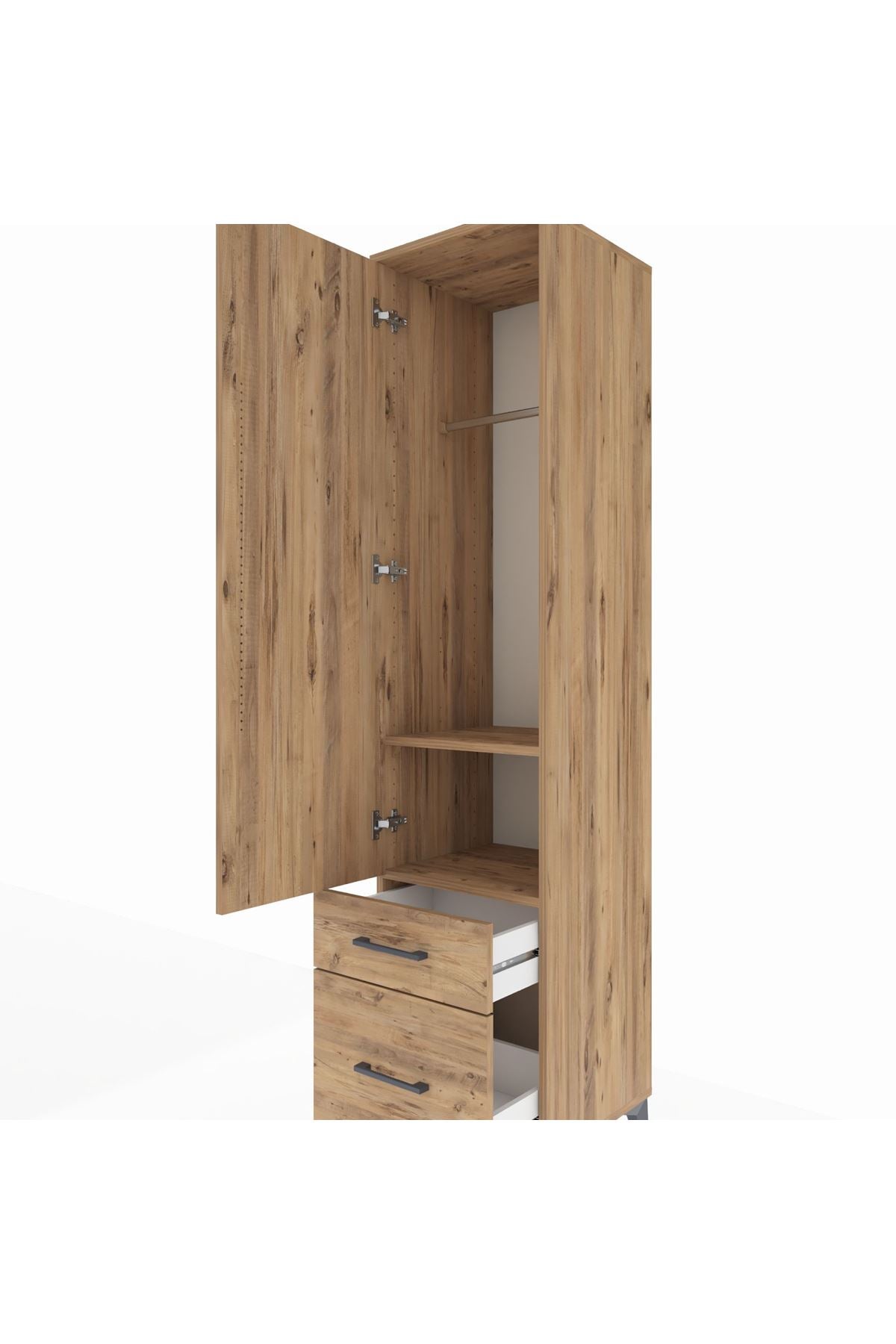 Hyperion Dolap 2 Raflı 2 Çekmeceli Tek Askılı 44x44x195 Çam-Çam