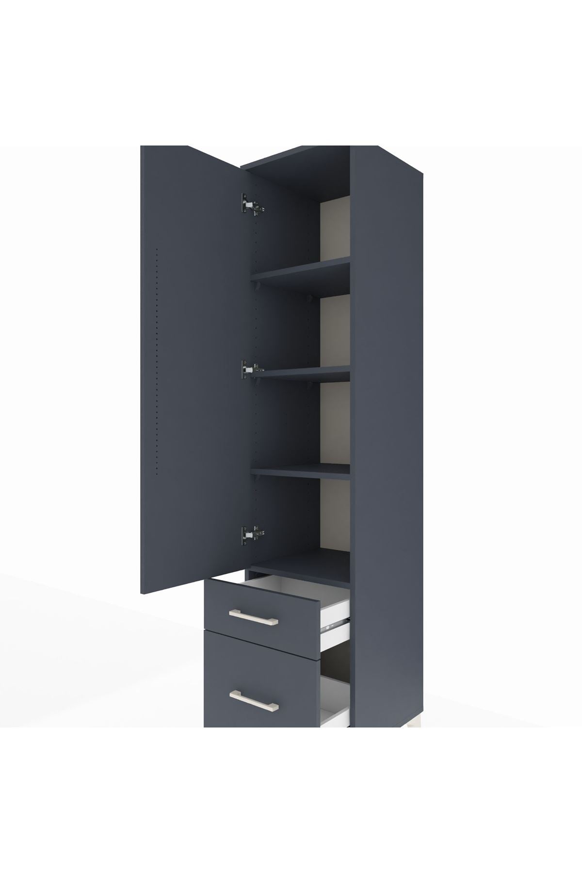 Hyperion Dolap 4 Raflı 2 Çekmeceli Tek Kapaklı 44x44x195 Antrasit-Antrasit