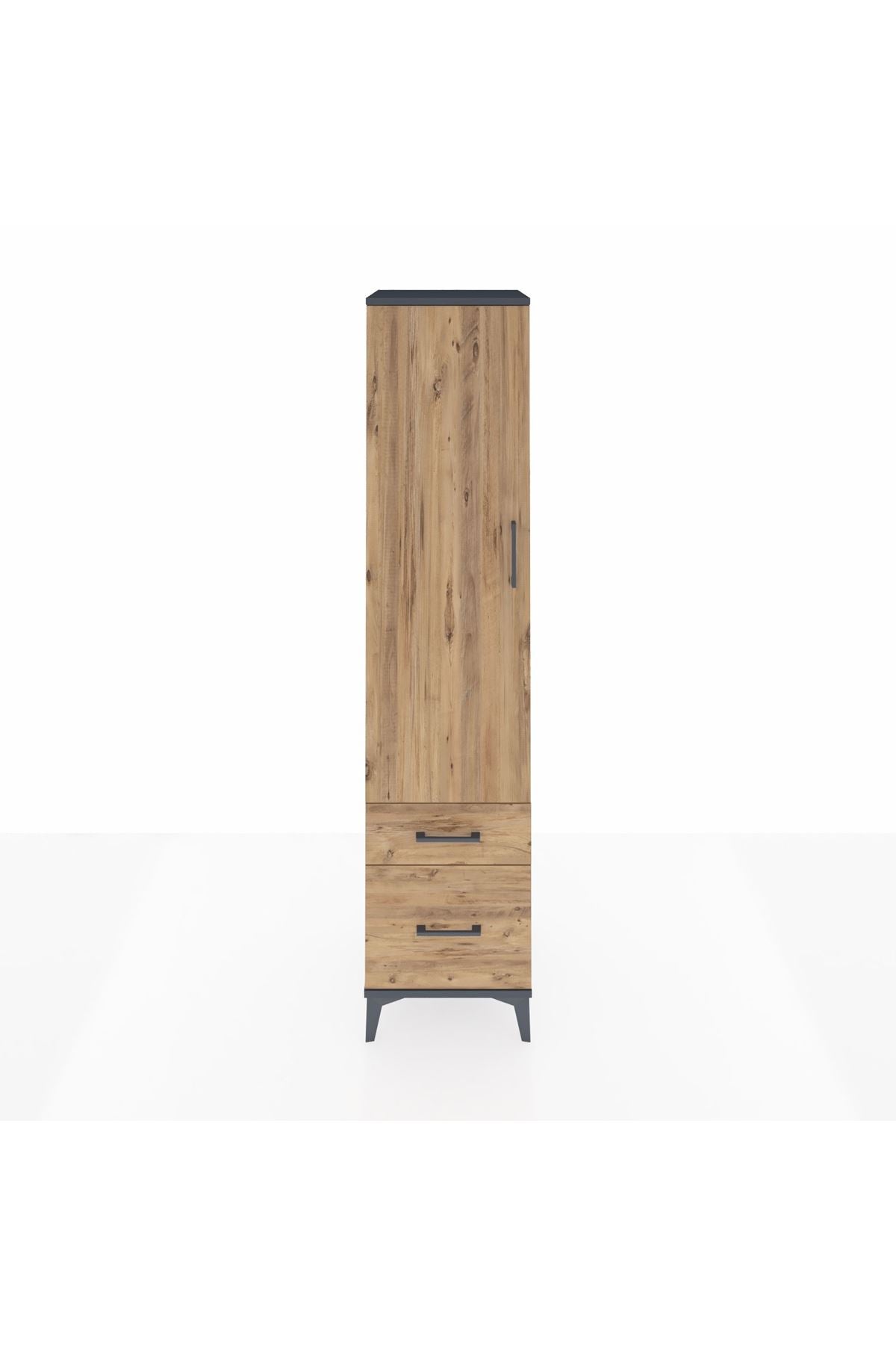 Hyperion Dolap 4 Raflı 2 Çekmeceli Tek Kapaklı 44x44x195 Antrasit-Çam