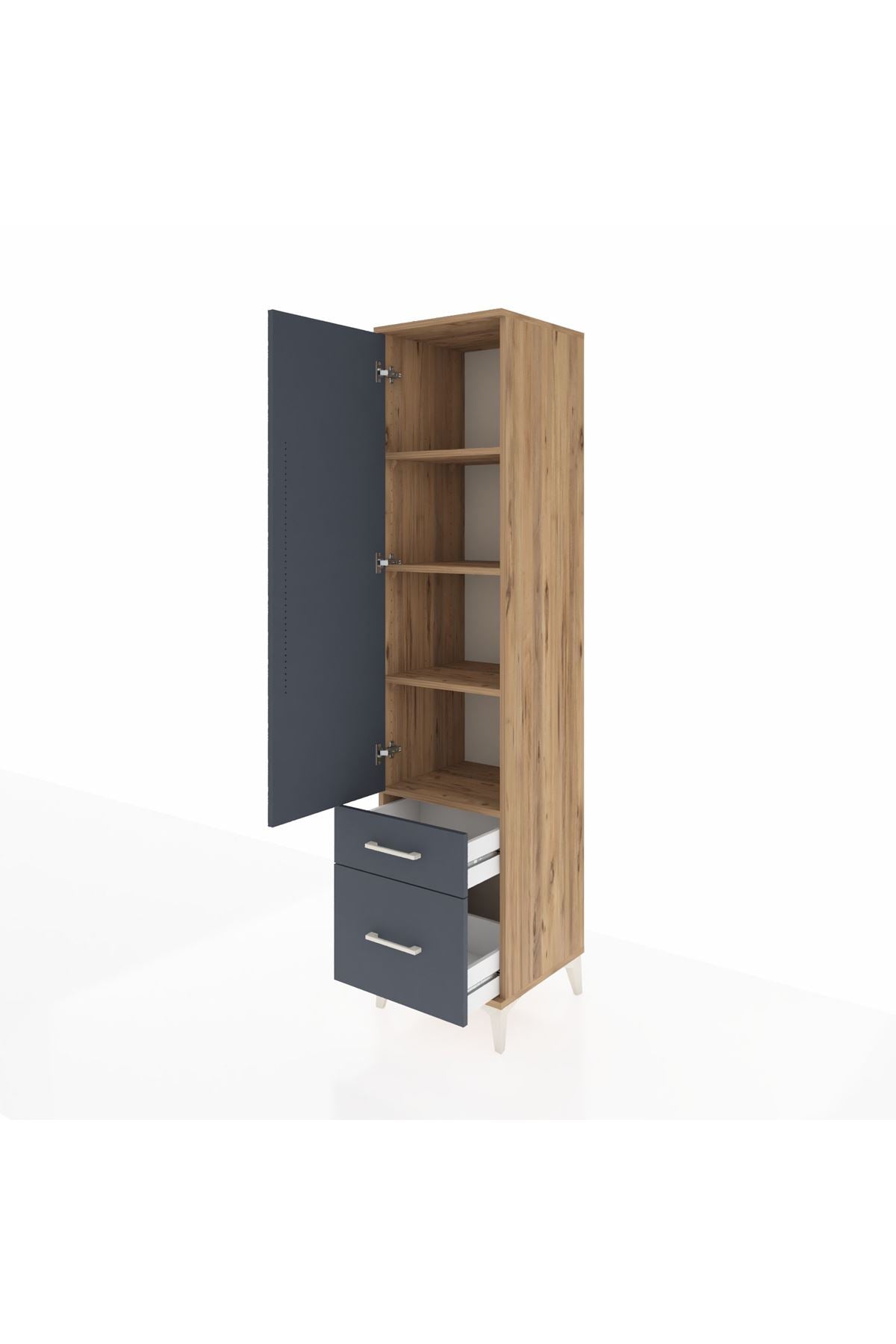 Hyperion Dolap 4 Raflı 2 Çekmeceli Tek Kapaklı 44x44x195 Çam-Antrasit