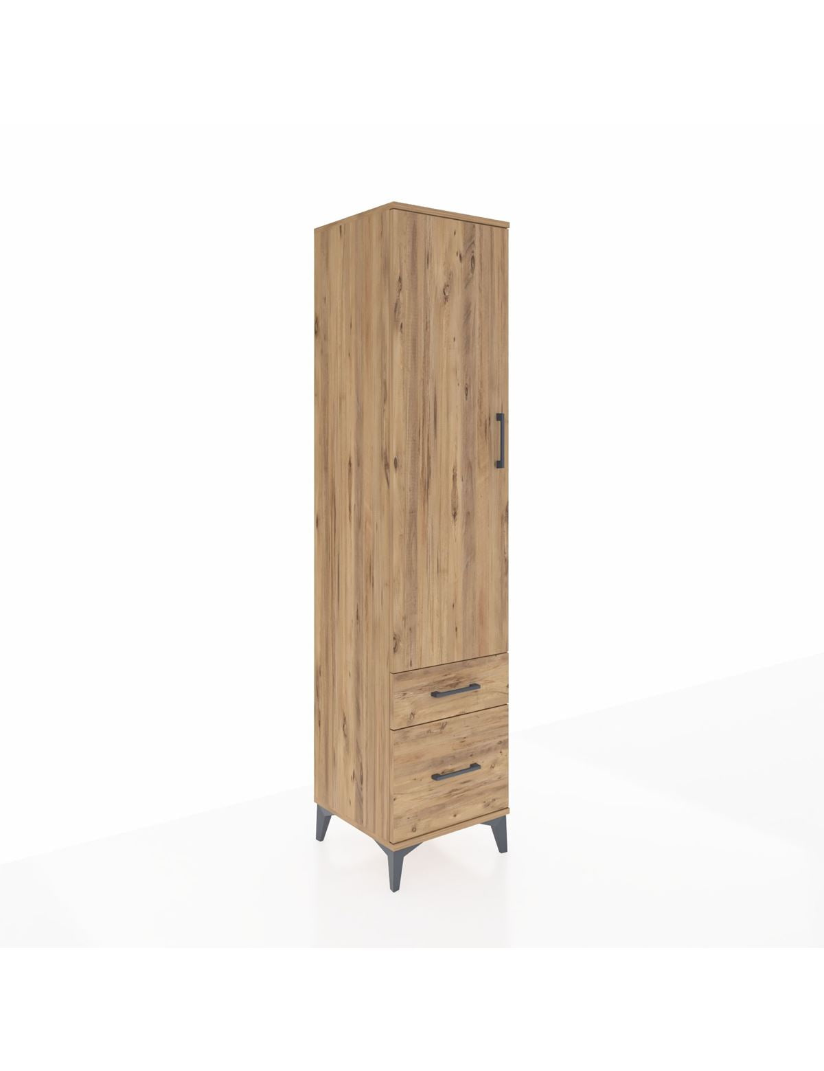 Hyperion Dolap 4 Raflı 2 Çekmeceli Tek Kapaklı 44x44x195 Çam-Çam