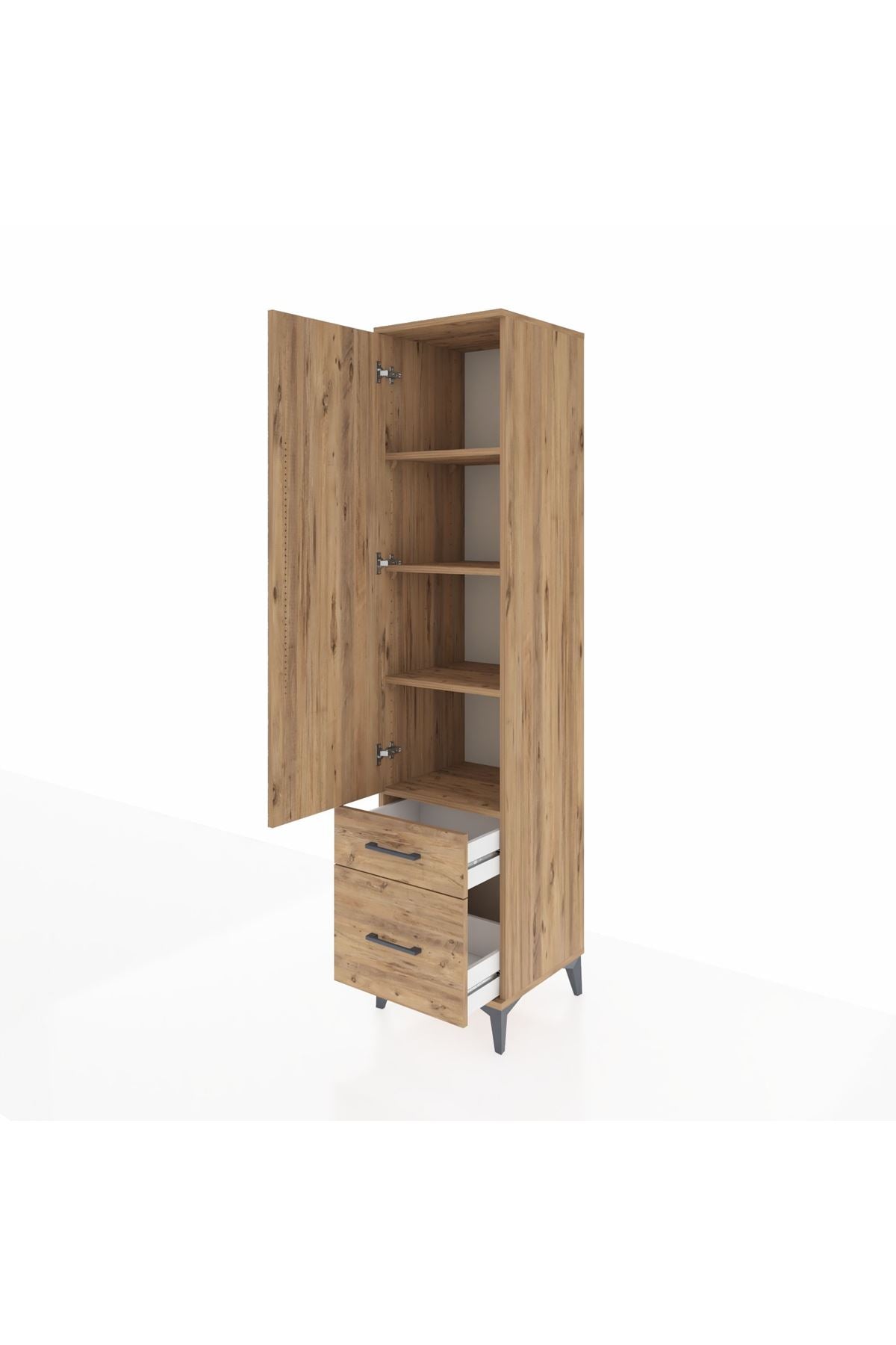 Hyperion Dolap 4 Raflı 2 Çekmeceli Tek Kapaklı 44x44x195 Çam-Çam