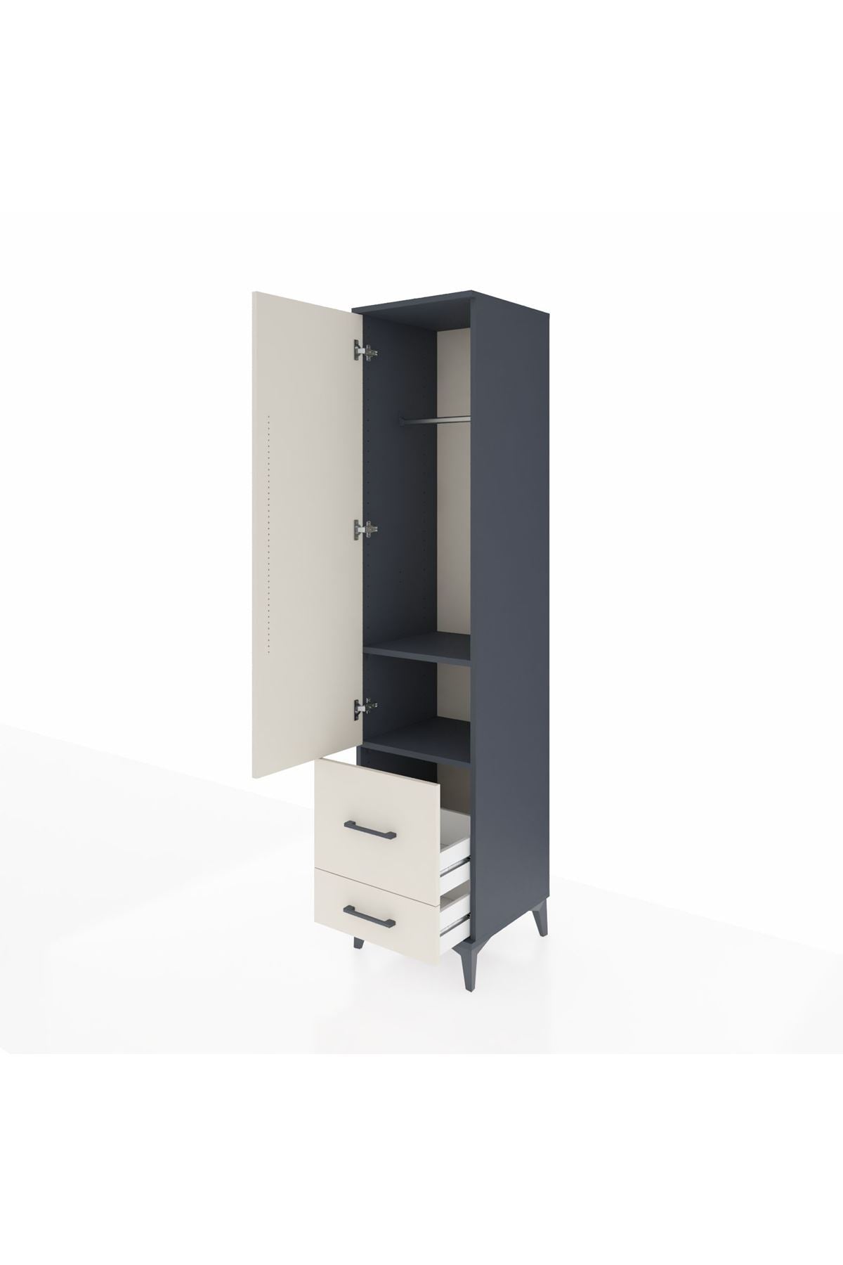 Hyperion Dolap 2 Raflı 2 Çekmeceli Tek Askılı 44x44x195 Antrasit-Aytaşı