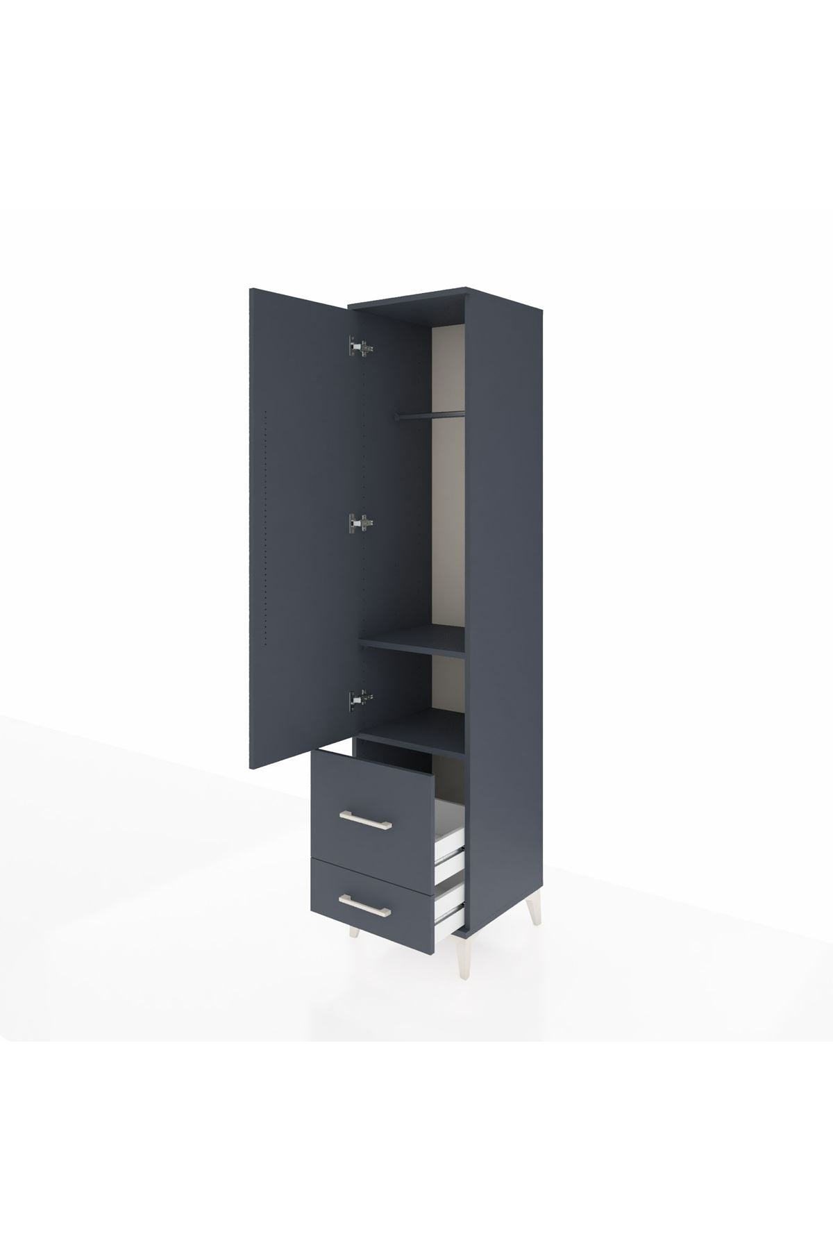 Hyperion Dolap 2 Raflı 2 Çekmeceli Tek Askılı 44x44x195 Antrasit-Antrasit