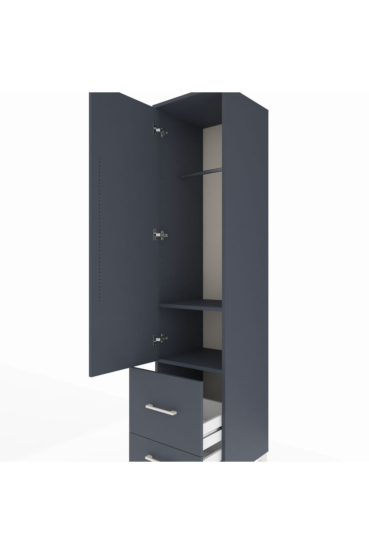 Hyperion Dolap 2 Raflı 2 Çekmeceli Tek Askılı 44x44x195 Antrasit-Antrasit