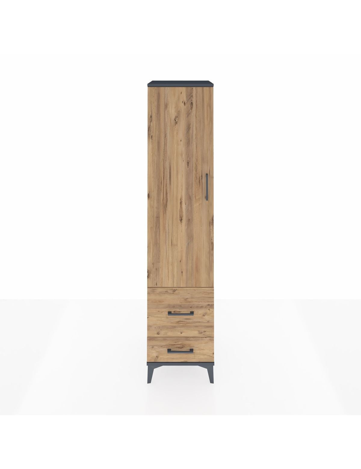 Hyperion Dolap 2 Raflı 2 Çekmeceli Tek Askılı 44x44x195 Antrasit-Çam