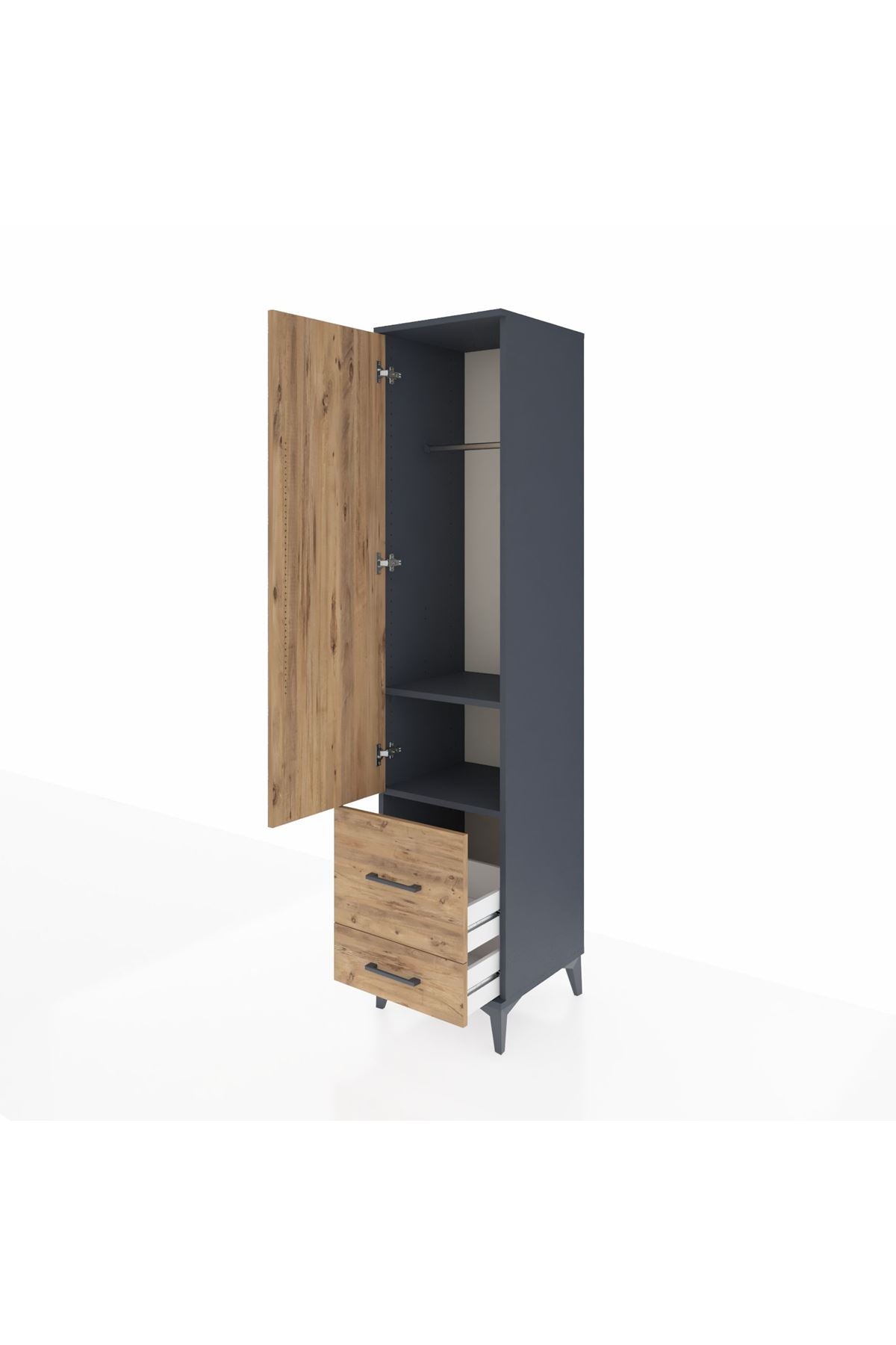 Hyperion Dolap 2 Raflı 2 Çekmeceli Tek Askılı 44x44x195 Antrasit-Çam