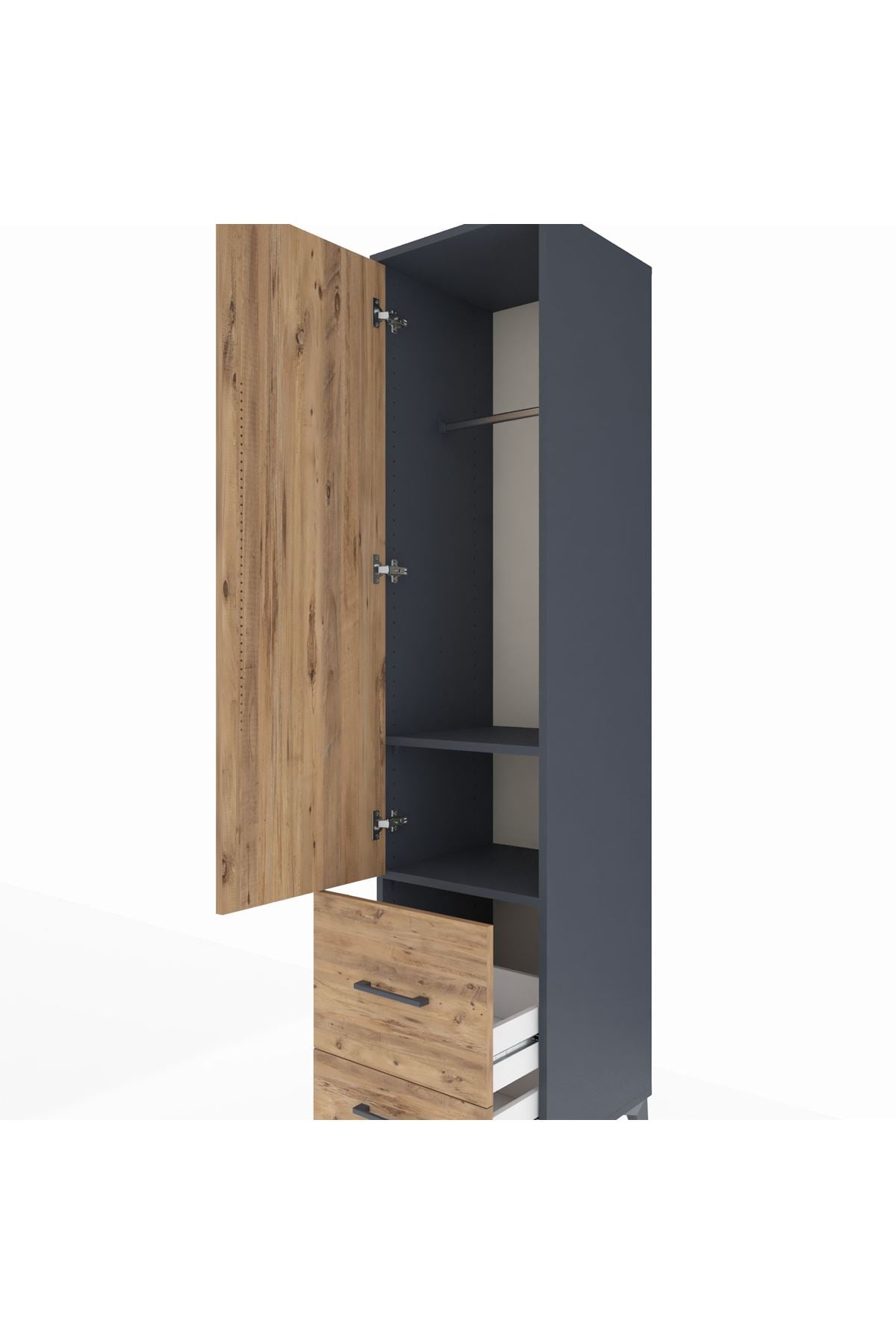 Hyperion Dolap 2 Raflı 2 Çekmeceli Tek Askılı 44x44x195 Antrasit-Çam