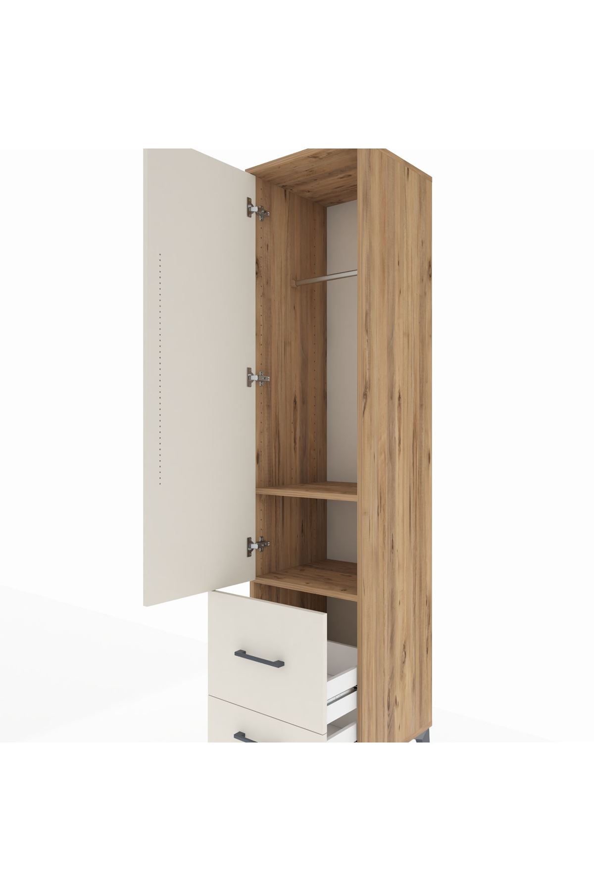 Hyperion Dolap 2 Raflı 2 Çekmeceli Tek Askılı 44x44x195 Çam-Aytaşı