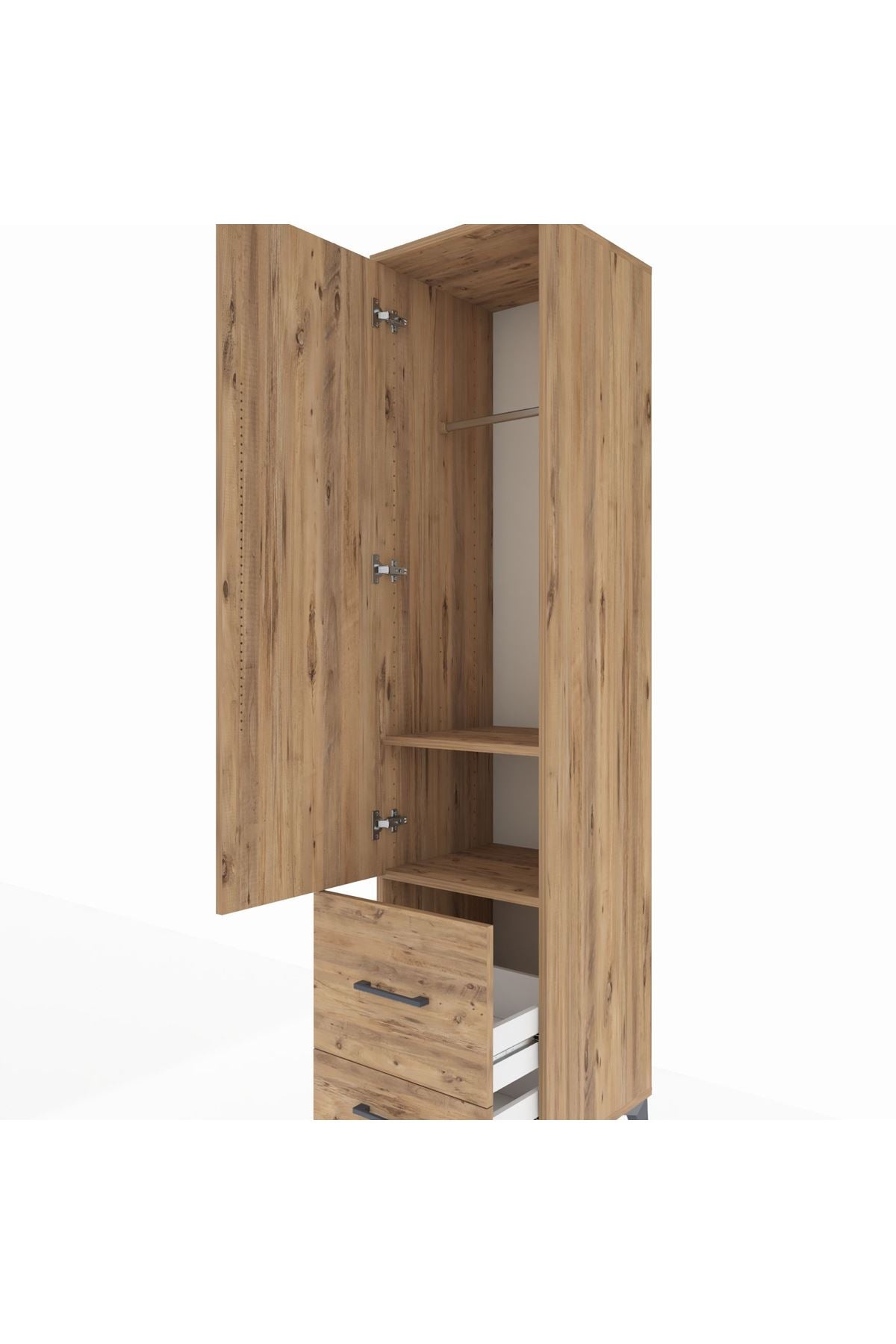 Hyperion Dolap 2 Raflı 2 Çekmeceli Tek Askılı 44x44x195 Çam-Çam