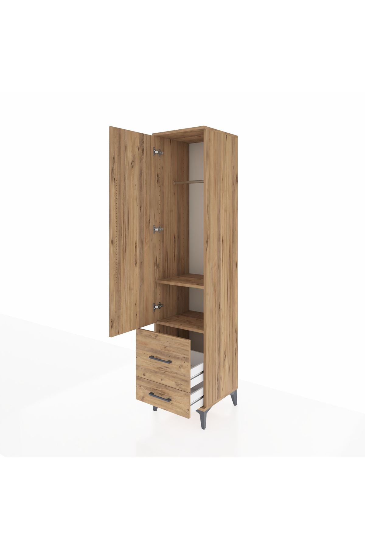 Hyperion Dolap 2 Raflı 2 Çekmeceli Tek Askılı 44x44x195 Çam-Çam