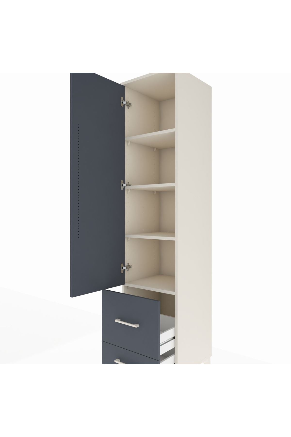 Hyperion Dolap 4 Raflı 2 Çekmeceli Tek Kapaklı 44x44x195 Aytaşı-Antrasit