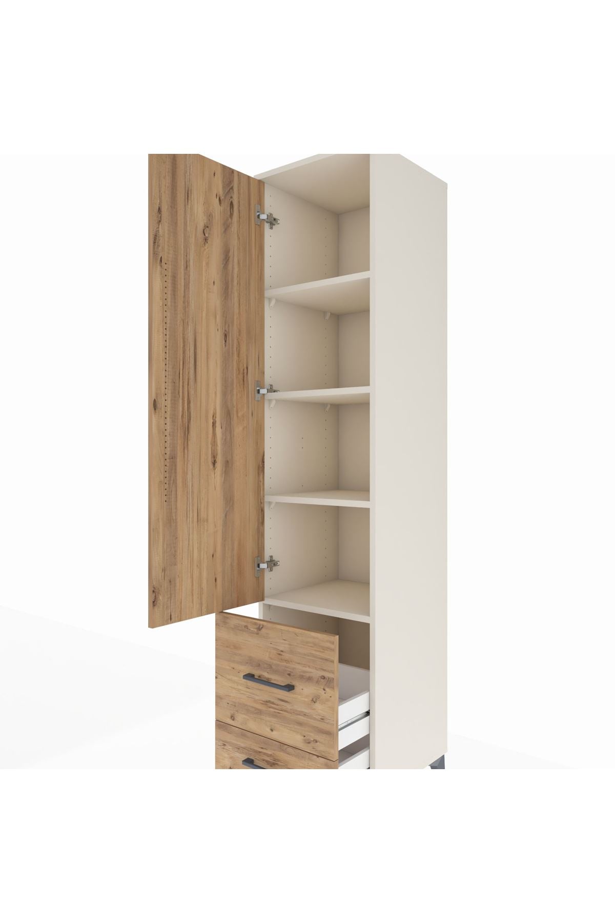 Hyperion Dolap 4 Raflı 2 Çekmeceli Tek Kapaklı 44x44x195 Aytaşı-Çam