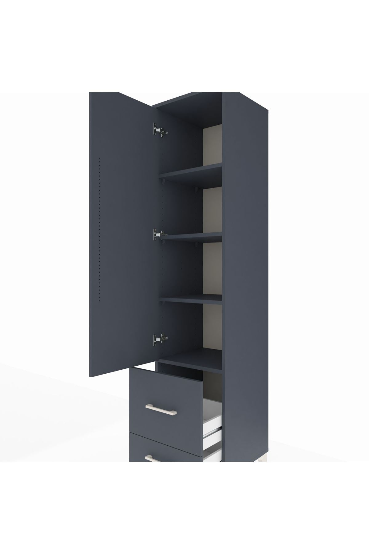 Hyperion Dolap 4 Raflı 2 Çekmeceli Tek Kapaklı 44x44x195 Antrasit-Antrasit