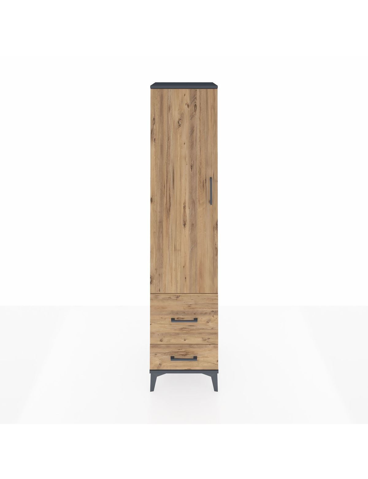 Hyperion Dolap 4 Raflı 2 Çekmeceli Tek Kapaklı 44x44x195 Antrasit-Çam