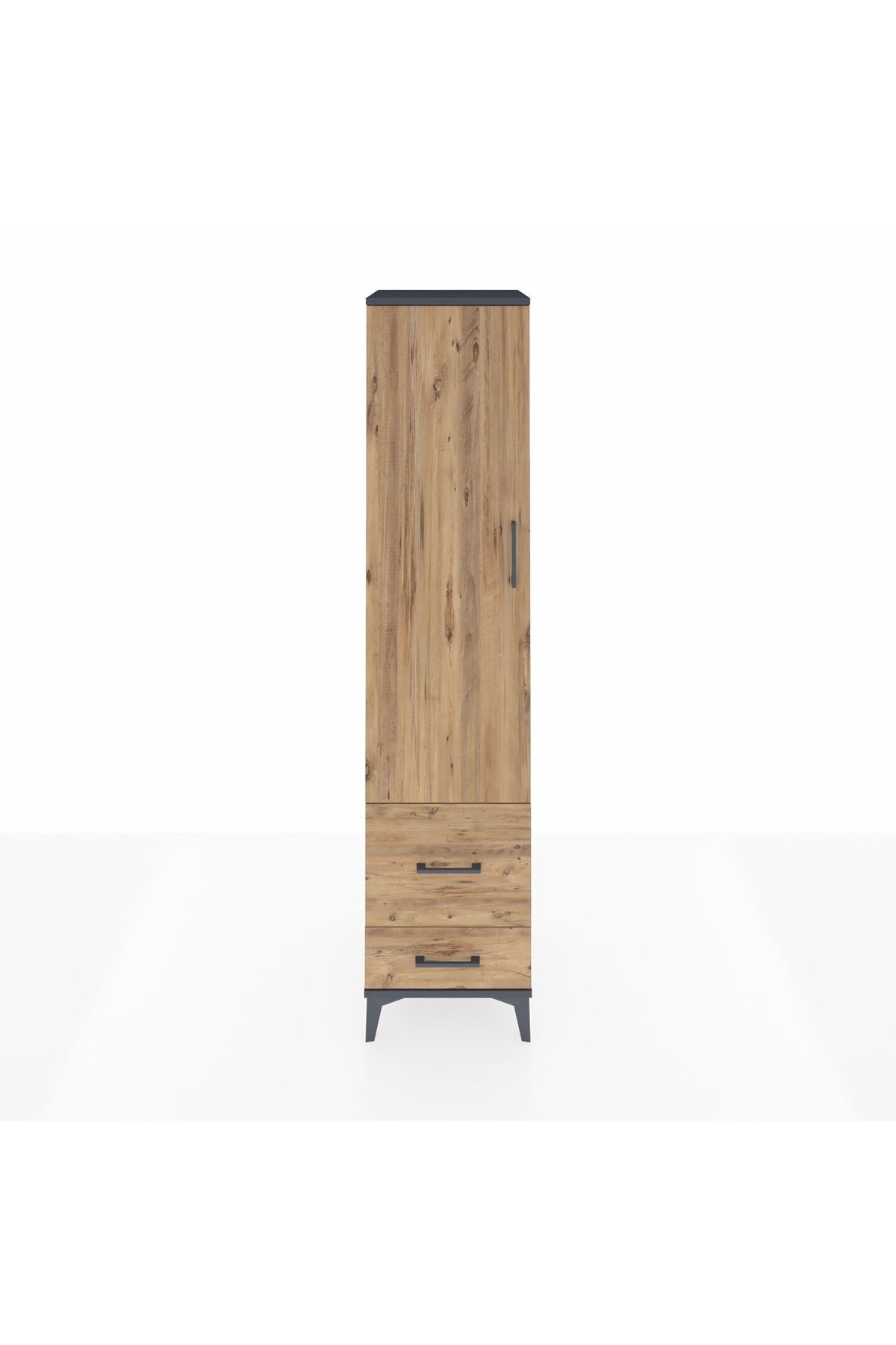 Hyperion Dolap 4 Raflı 2 Çekmeceli Tek Kapaklı 44x44x195 Antrasit-Çam