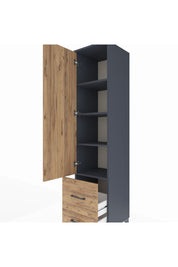 Hyperion Dolap 4 Raflı 2 Çekmeceli Tek Kapaklı 44x44x195 Antrasit-Çam