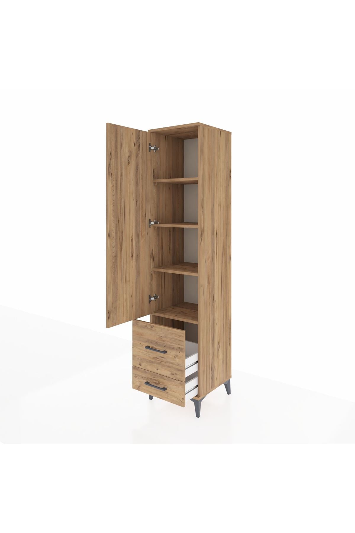 Hyperion Dolap 4 Raflı 2 Çekmeceli Tek Kapaklı 44x44x195 Çam-Çam