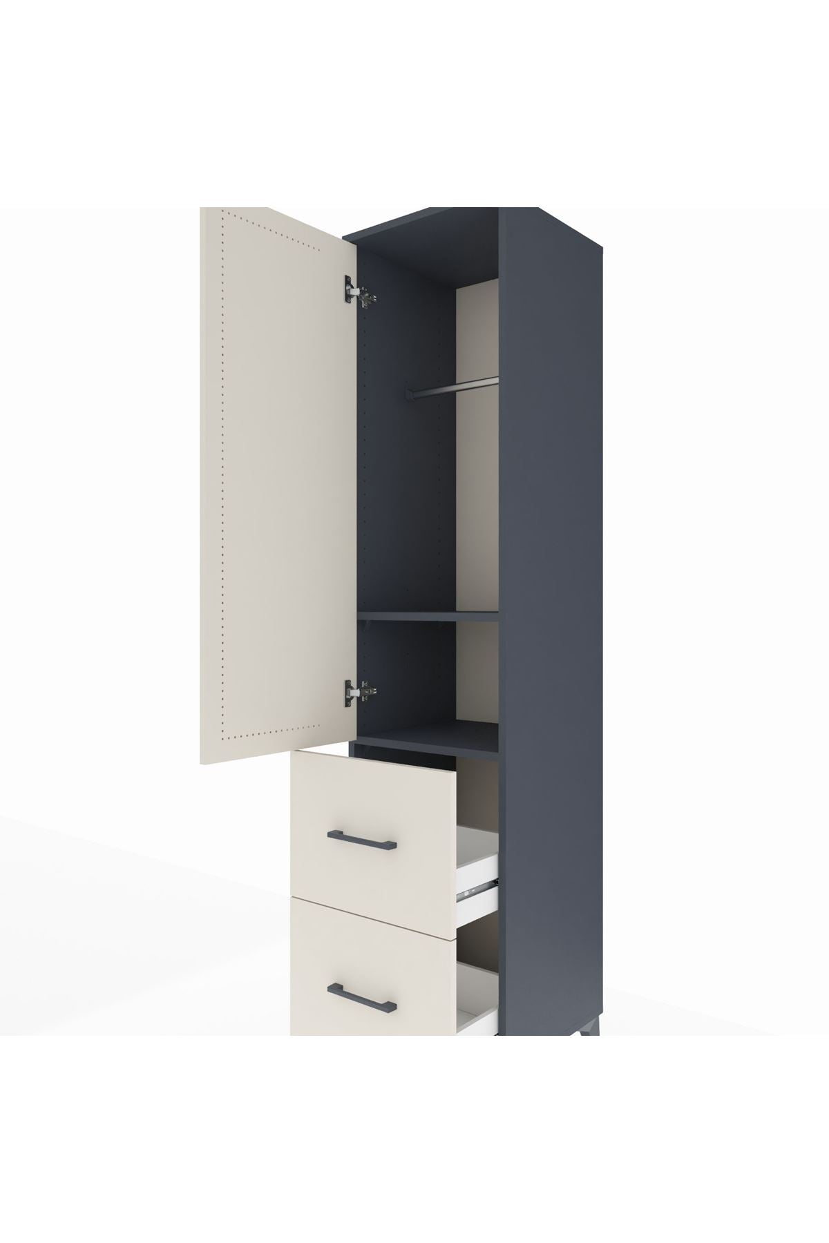 Hyperion Dolap 2 Raflı 2 Çekmeceli Tek Askılı 44x44x195 Antrasit-Aytaşı