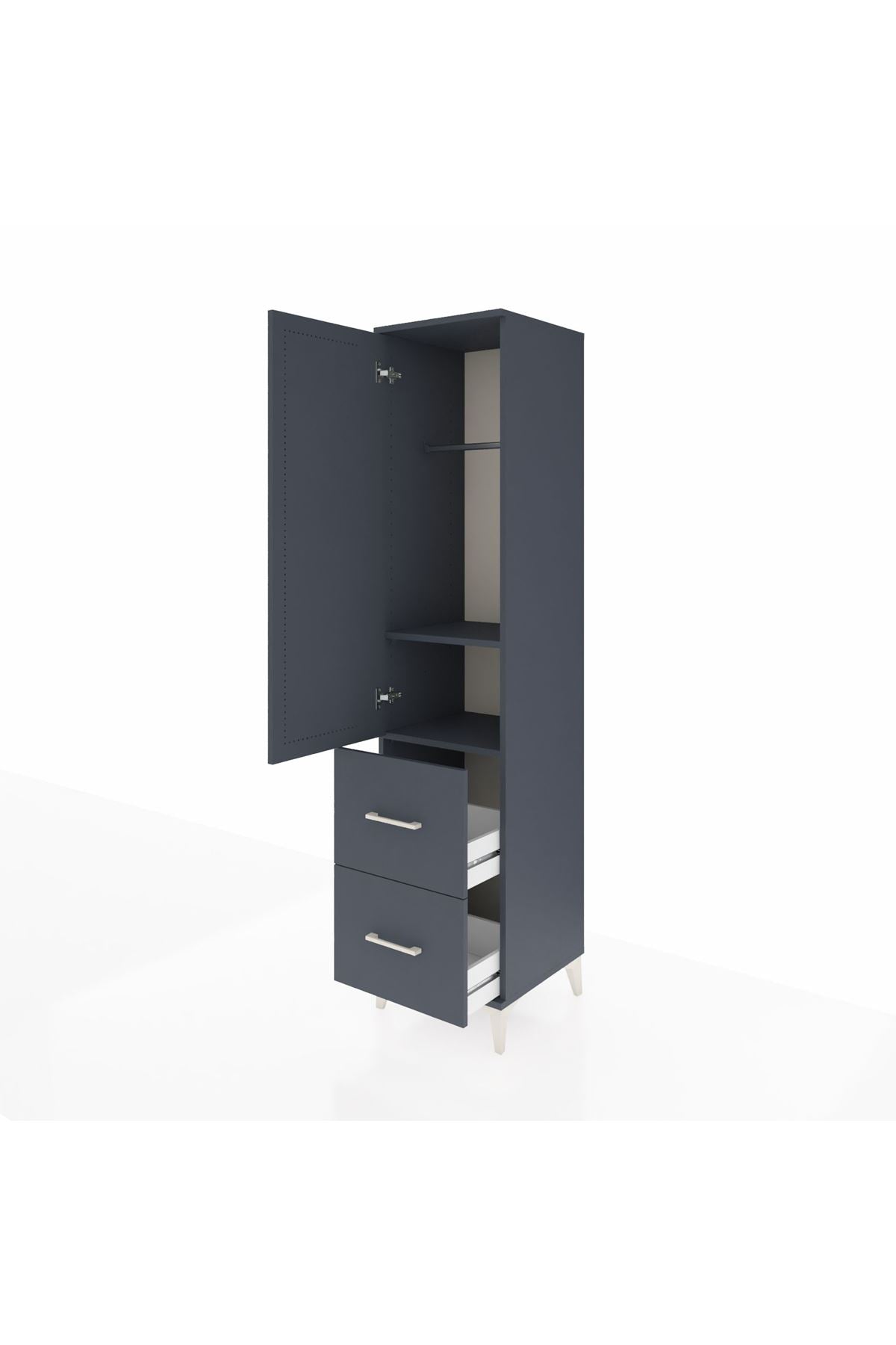 Hyperion Dolap 2 Raflı 2 Çekmeceli Tek Askılı 44x44x195 Antrasit-Antrasit