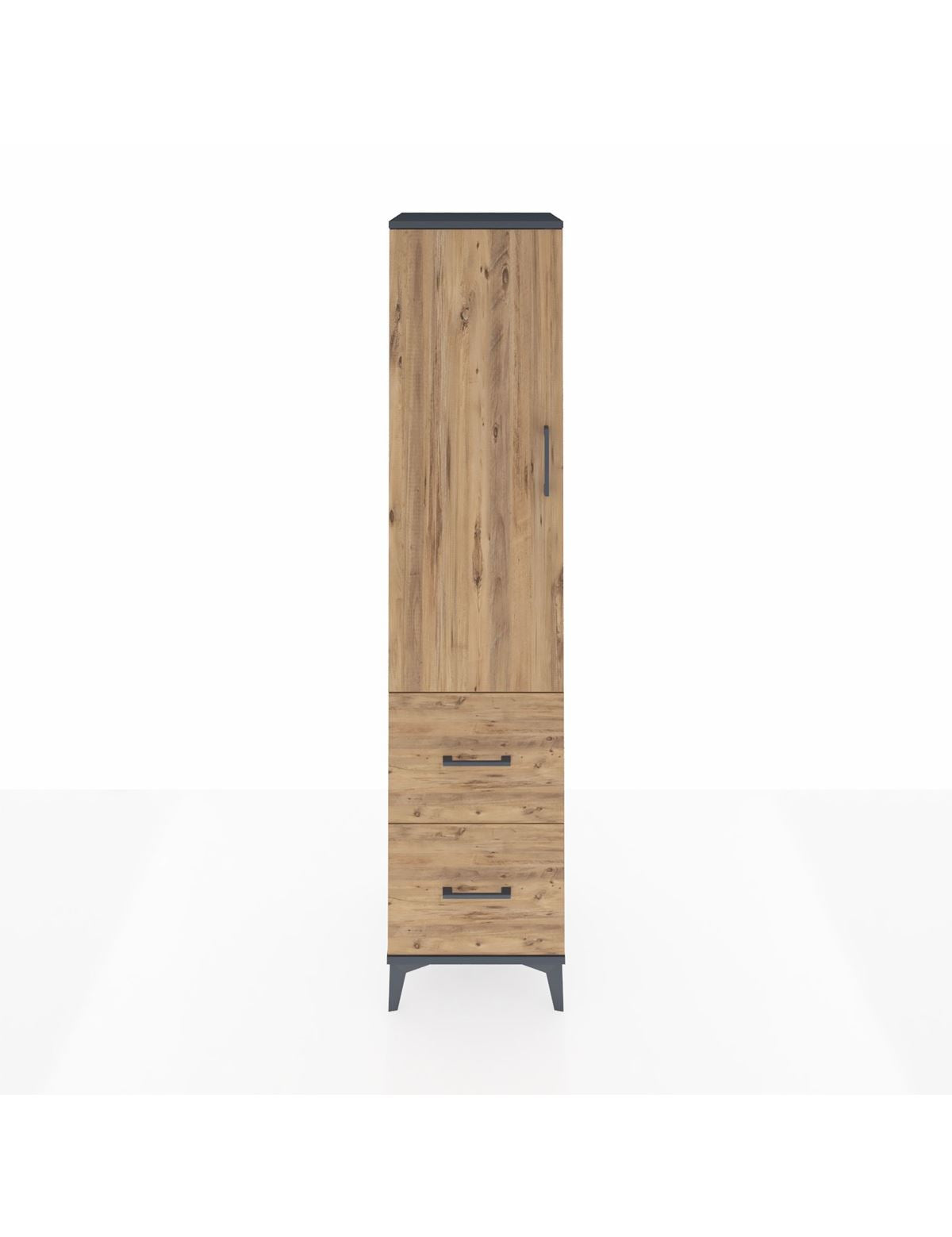 Hyperion Dolap 2 Raflı 2 Çekmeceli Tek Askılı 44x44x195 Antrasit-Çam