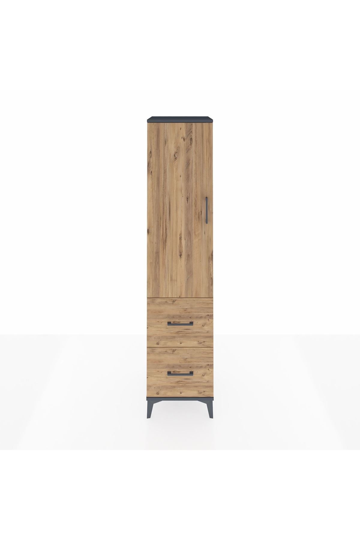 Hyperion Dolap 2 Raflı 2 Çekmeceli Tek Askılı 44x44x195 Antrasit-Çam