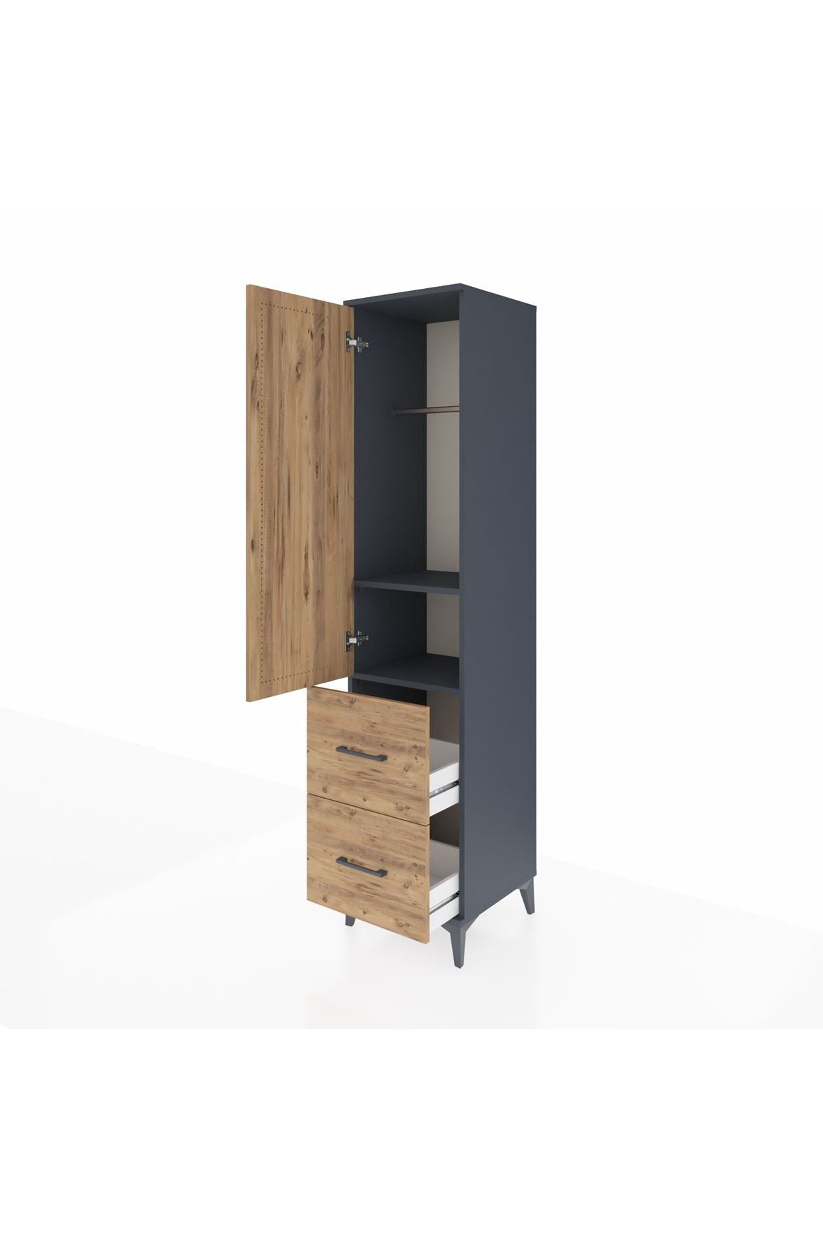 Hyperion Dolap 2 Raflı 2 Çekmeceli Tek Askılı 44x44x195 Antrasit-Çam