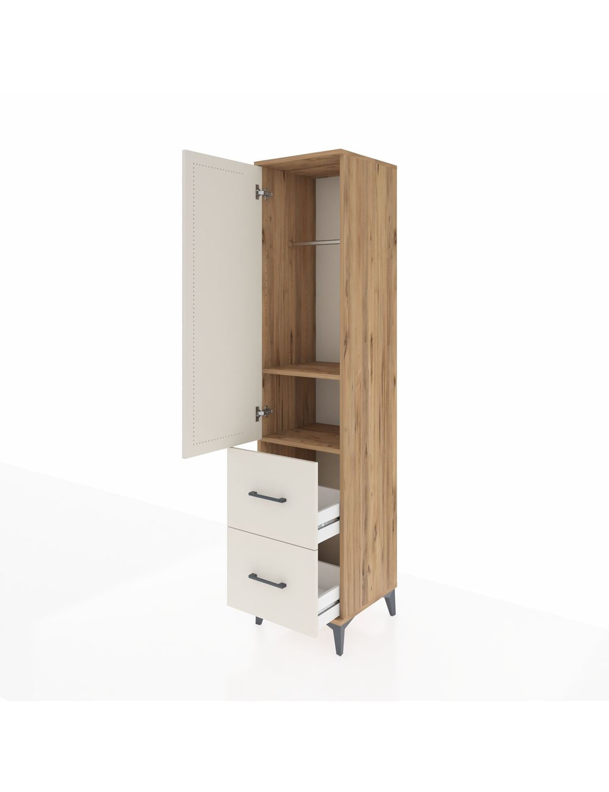 Hyperion Dolap 2 Raflı 2 Çekmeceli Tek Askılı 44x44x195 - S58M019V7B
