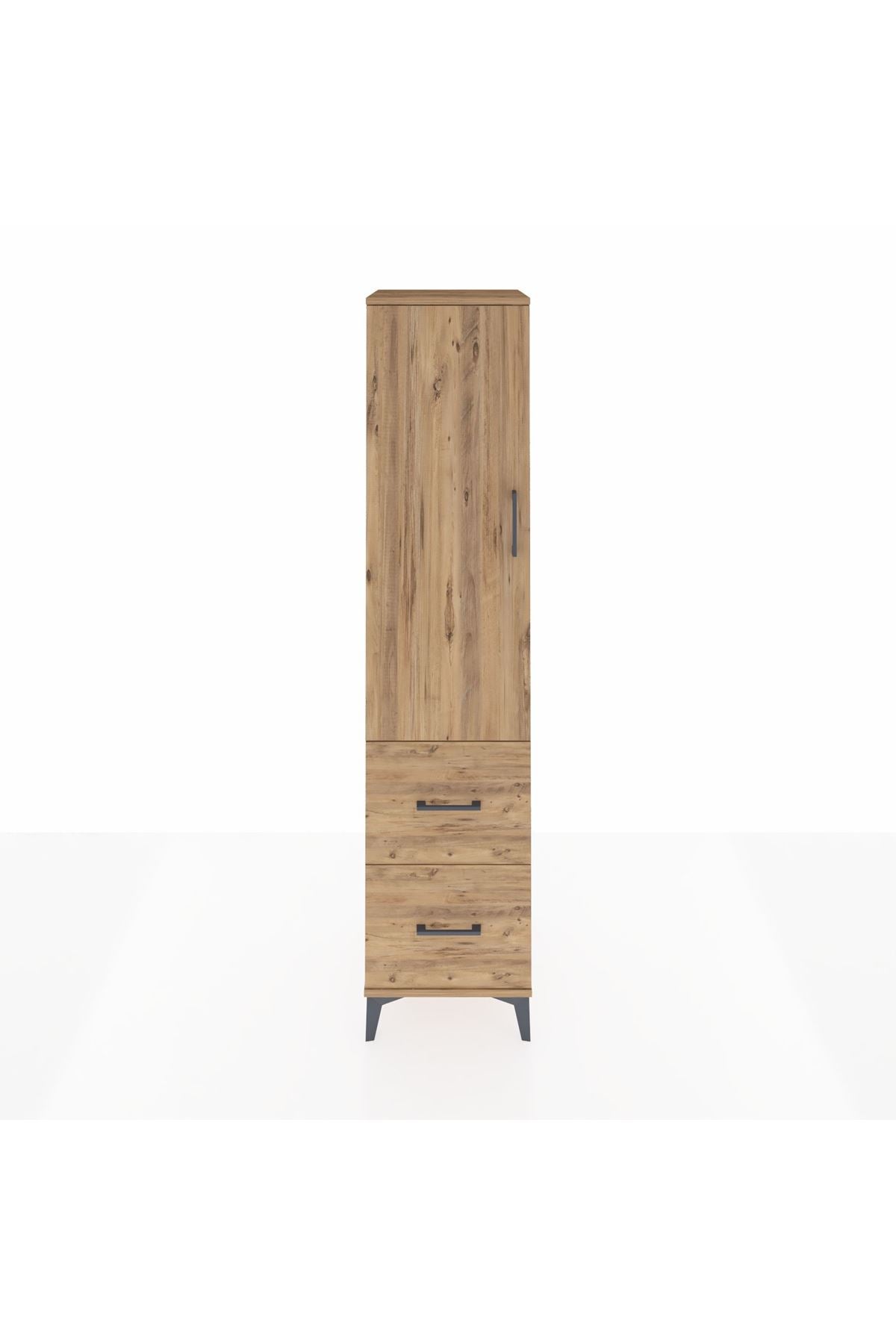 Hyperion Dolap 2 Raflı 2 Çekmeceli Tek Askılı 44x44x195 Çam-Çam