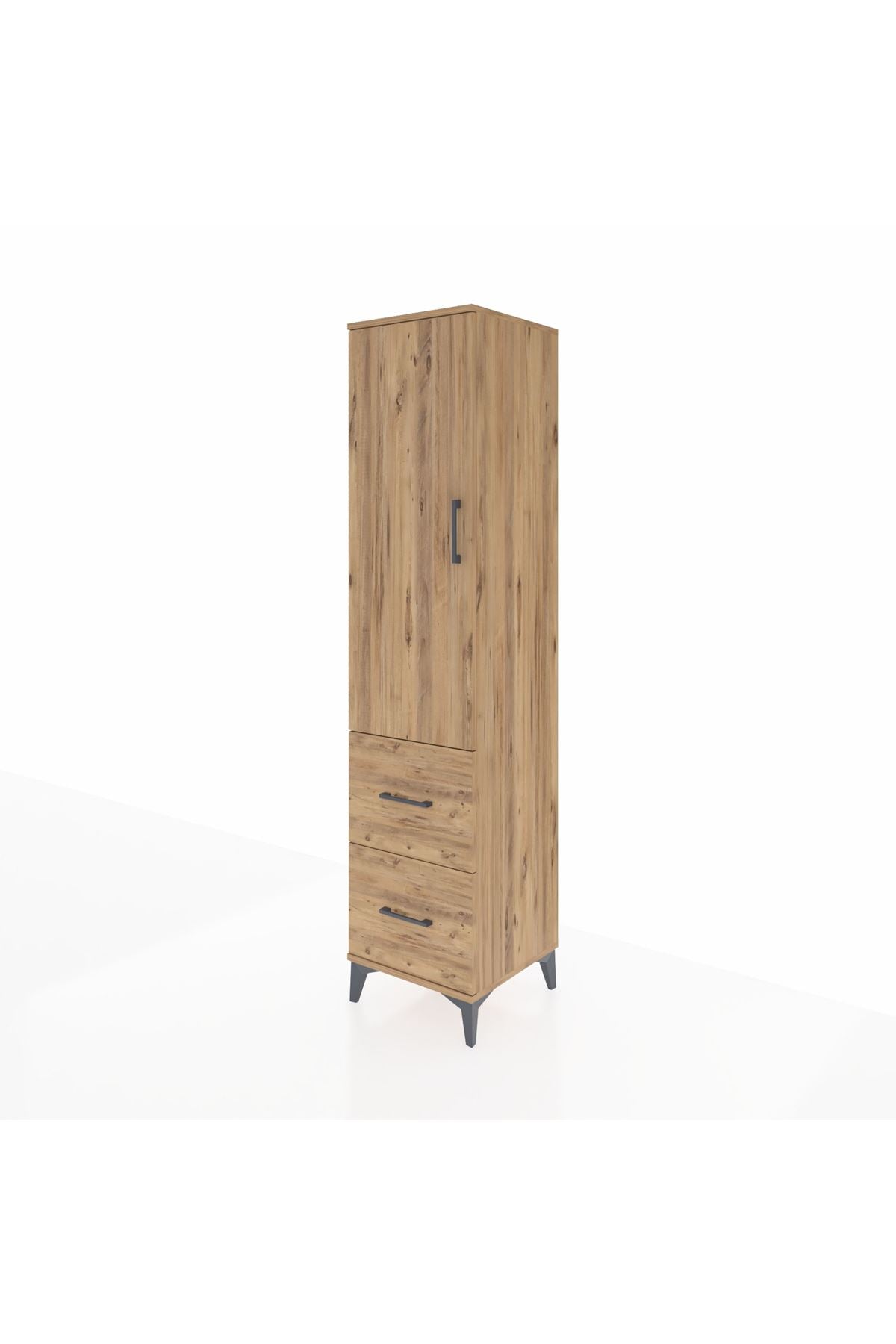 Hyperion Dolap 2 Raflı 2 Çekmeceli Tek Askılı 44x44x195 Çam-Çam