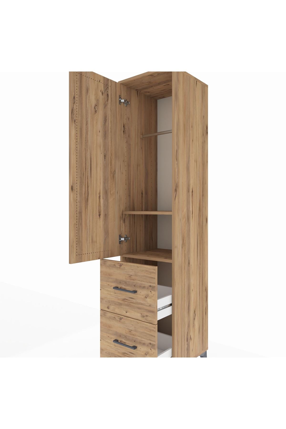 Hyperion Dolap 2 Raflı 2 Çekmeceli Tek Askılı 44x44x195 Çam-Çam