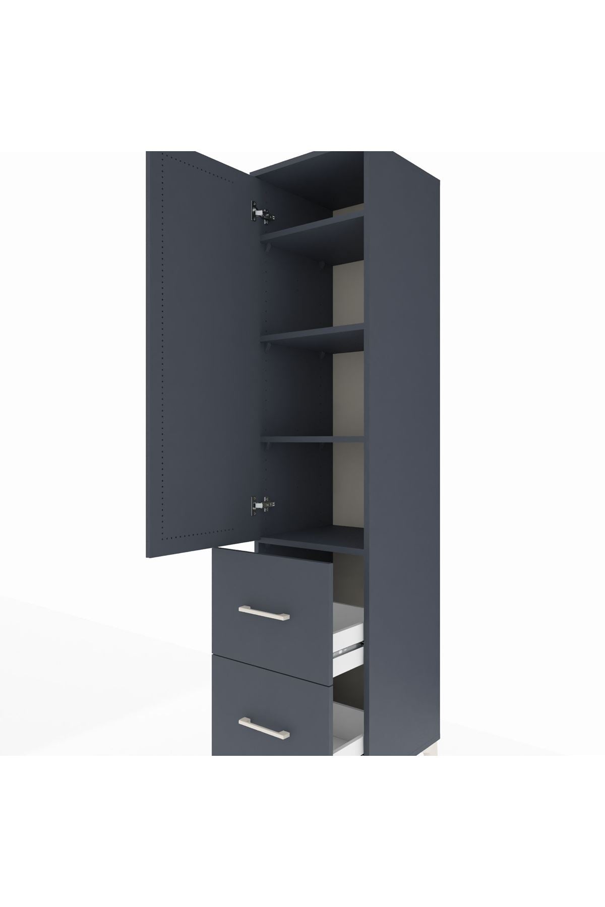 Hyperion Dolap 4 Raflı 2 Çekmeceli Tek Kapaklı 44x44x195 Antrasit-Antrasit